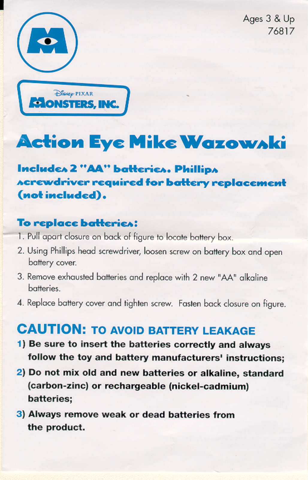 HASBRO Action Eye Mike Wasowski- Monsters,  Inc User Manual