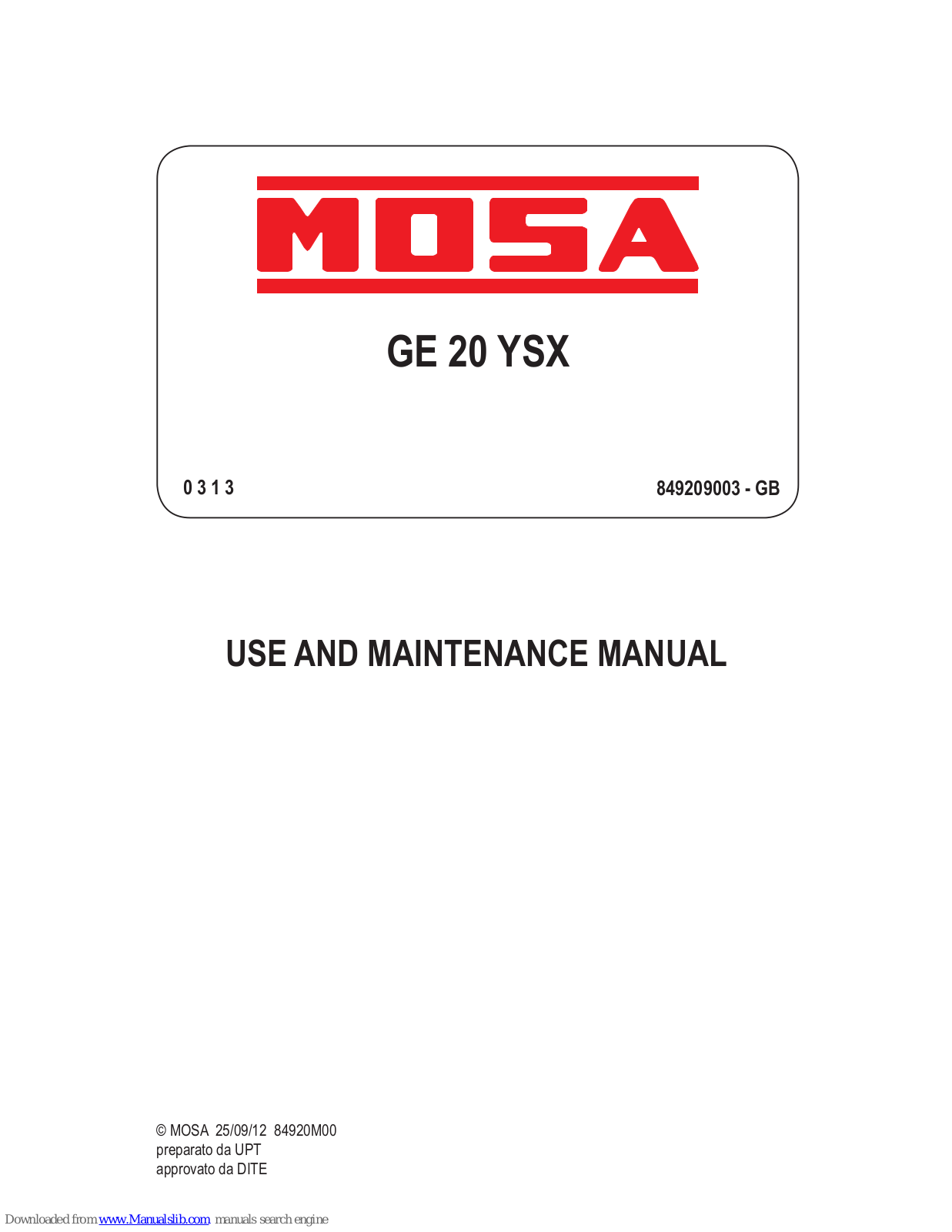 Mosa GE 20 YSX Maintance Manual