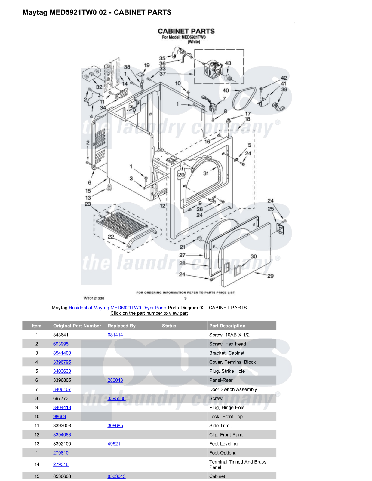 Maytag MED5921TW0 Parts Diagram