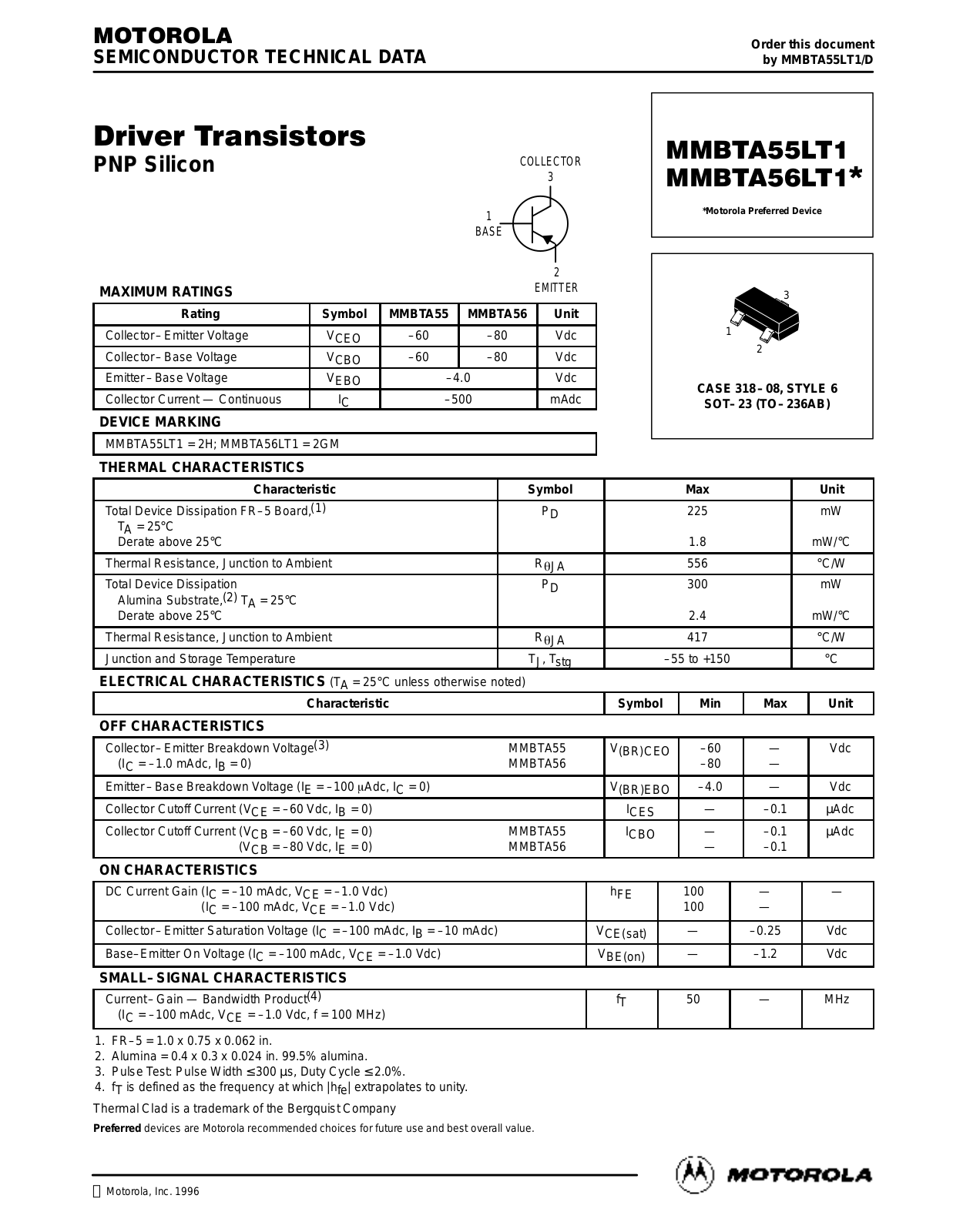 Motorola MMBTA56LT1 Datasheet