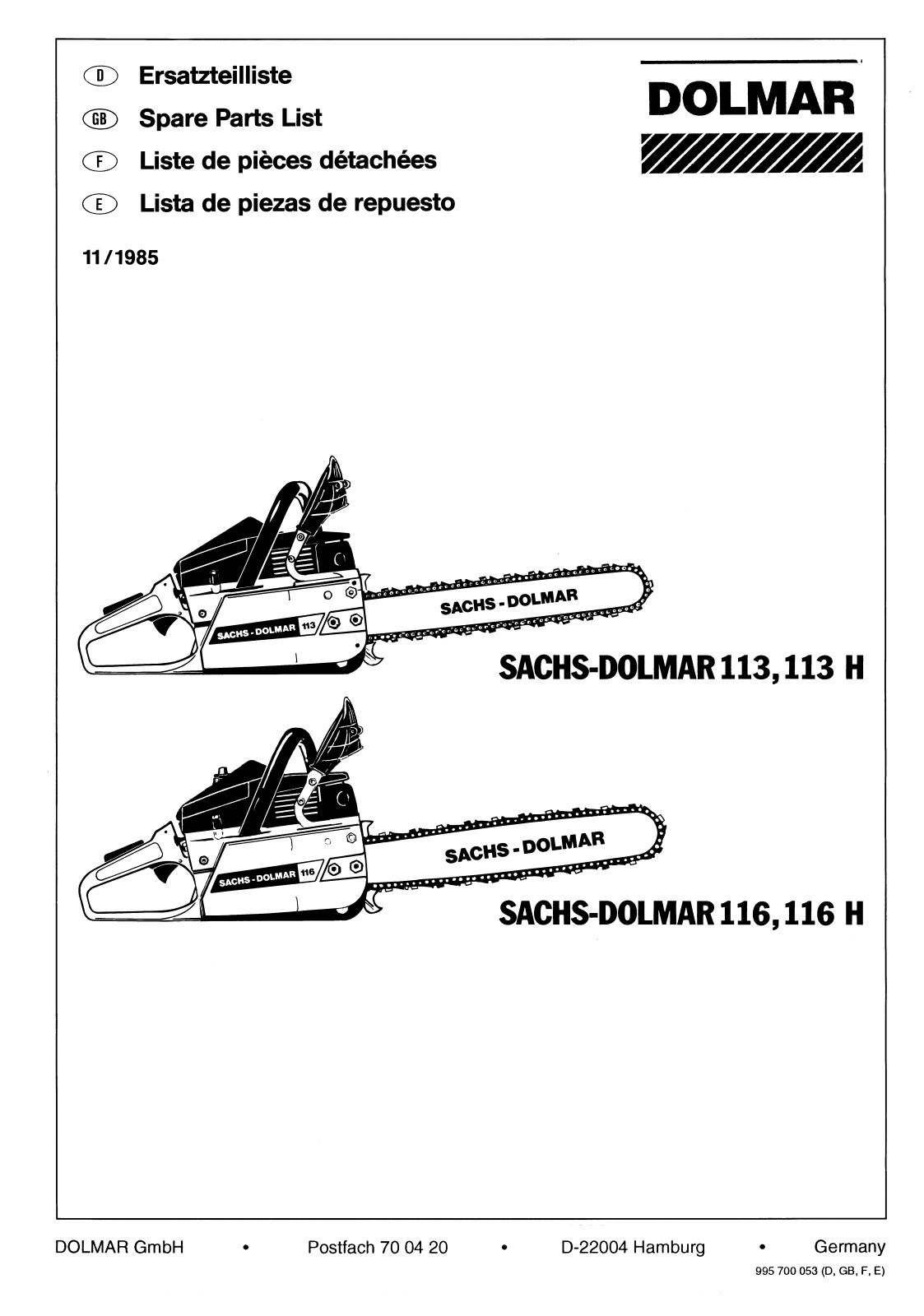 DOLMAR sachs-dolmar 116, sachs-dolmar 116 H User Manual