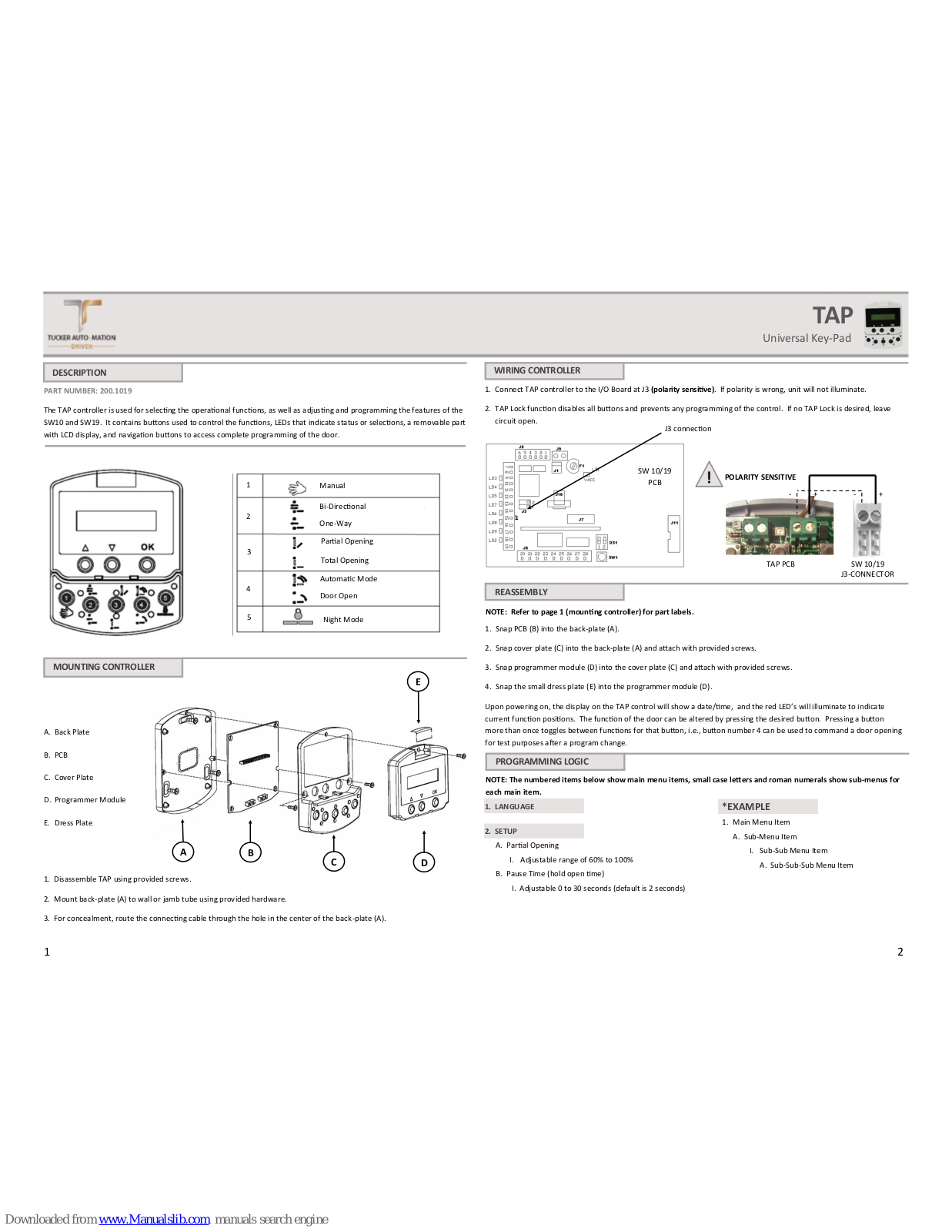 Tucker Auto-Mation TAP Instruction Manual