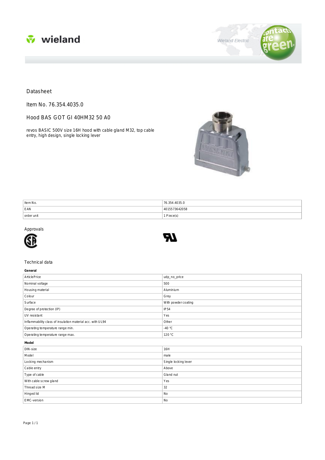 Wieland 76.354.4035.0 Data Sheet