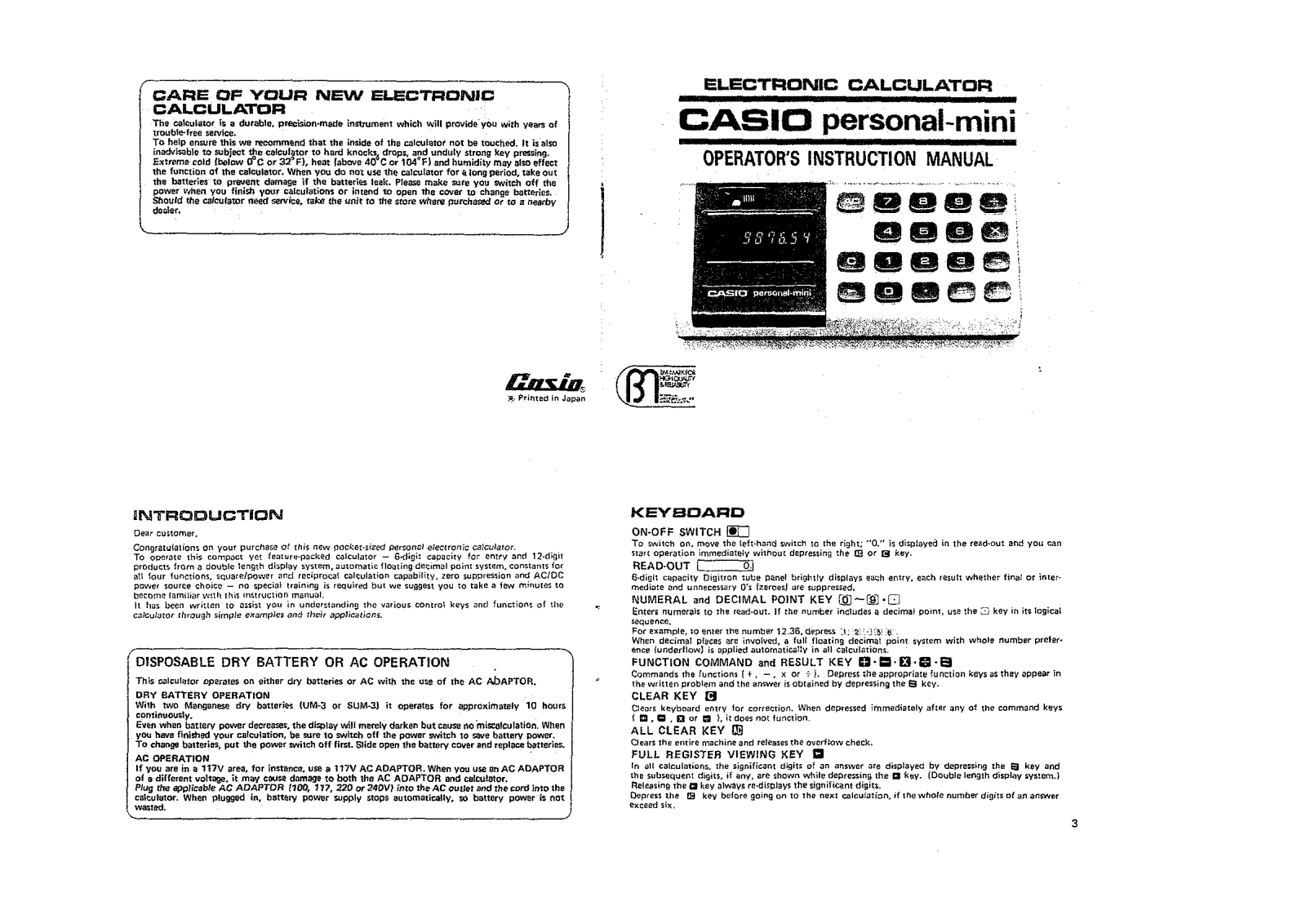 Casio Personal Mini Operation manual