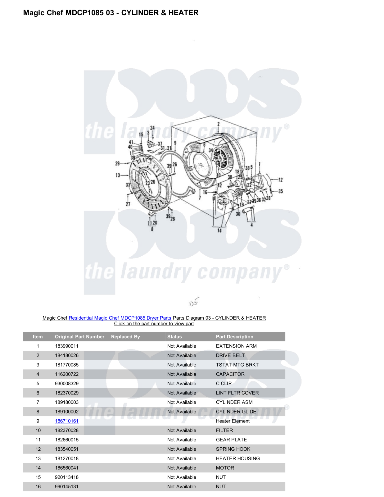 Magic Chef MDCP1085 Parts Diagram