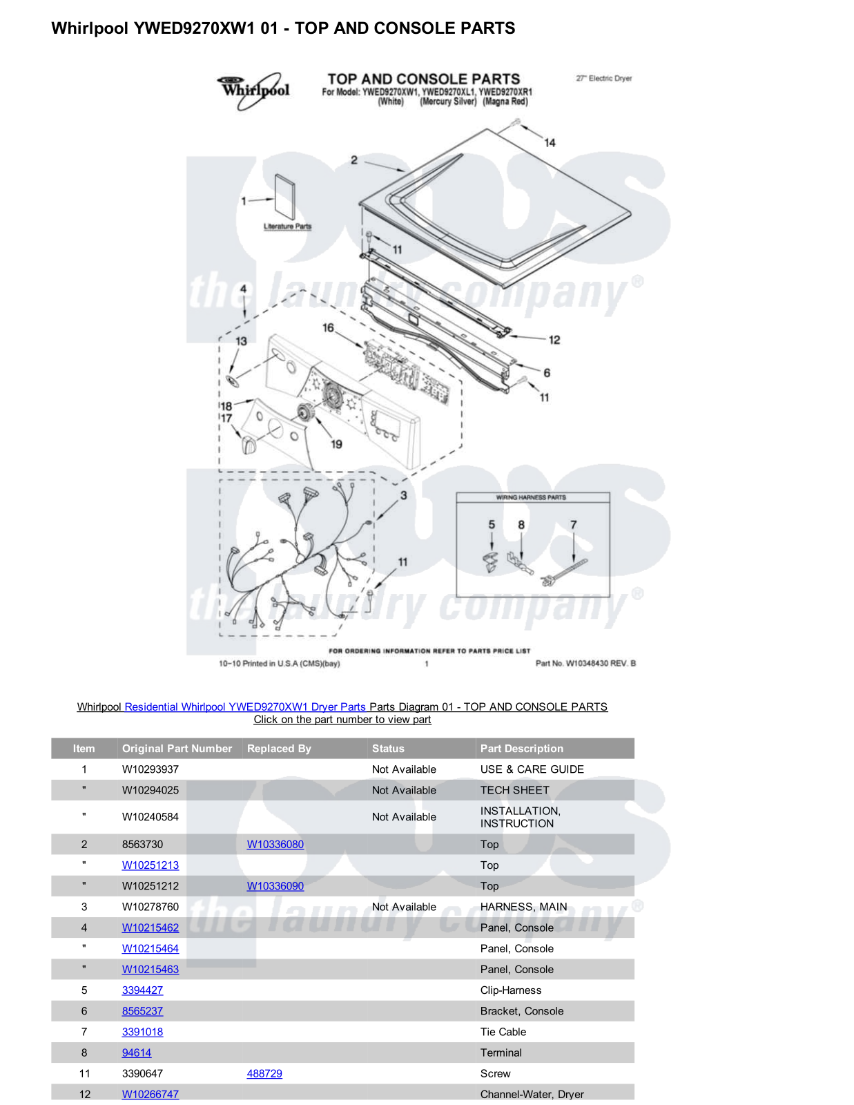 Whirlpool YWED9270XW1 Parts Diagram