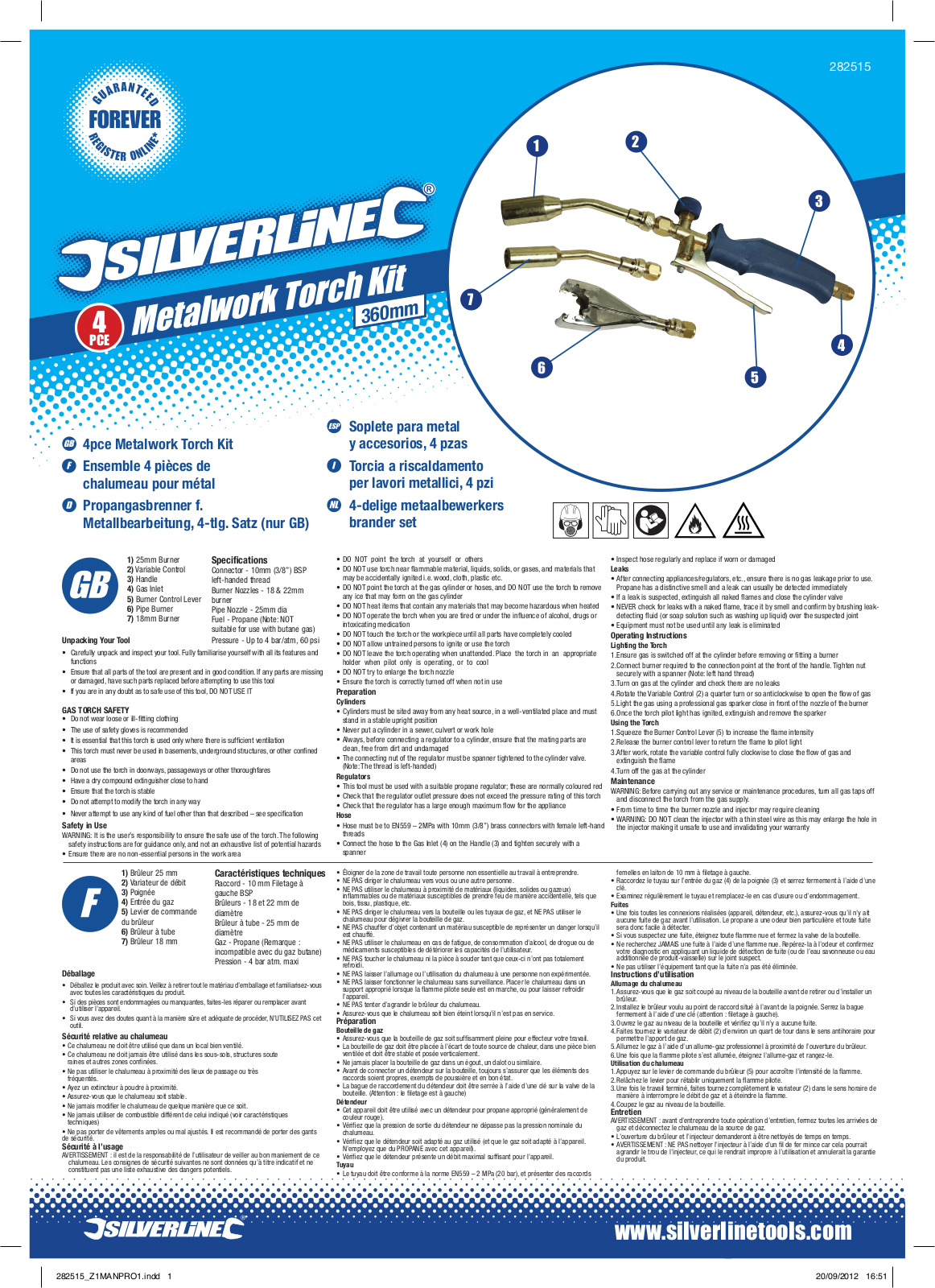 Silverline Metalwork Torch Kit 4pce User Manual