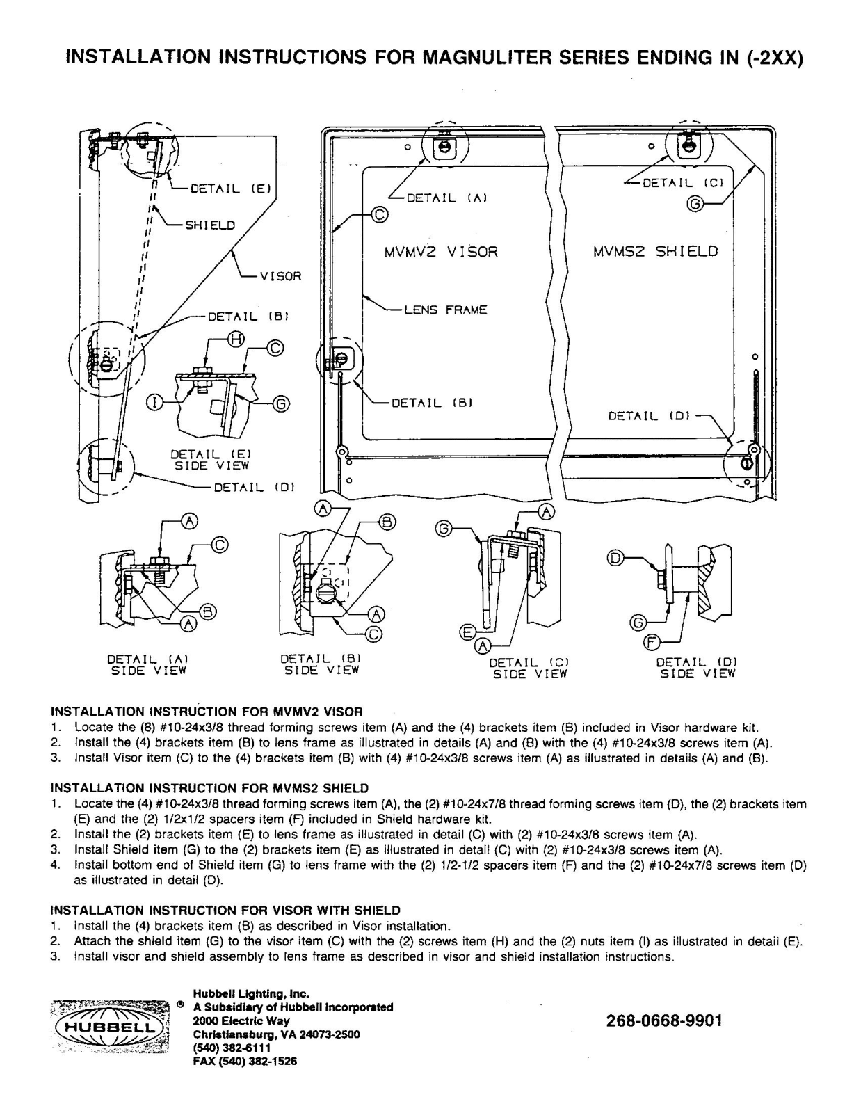 Hubbell Lighting MAGNULITER -2XX, MXX ACCESSORIES User Manual