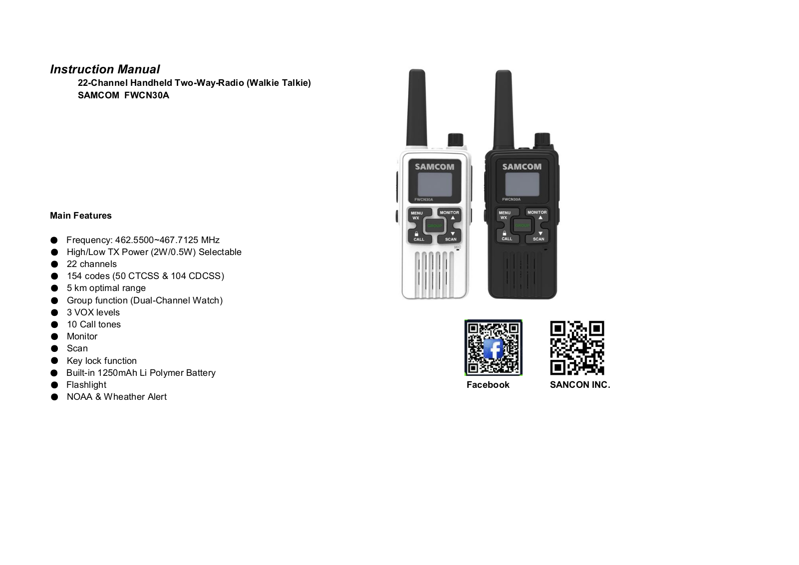 SAMCOM FWCN30A Instruction Manual