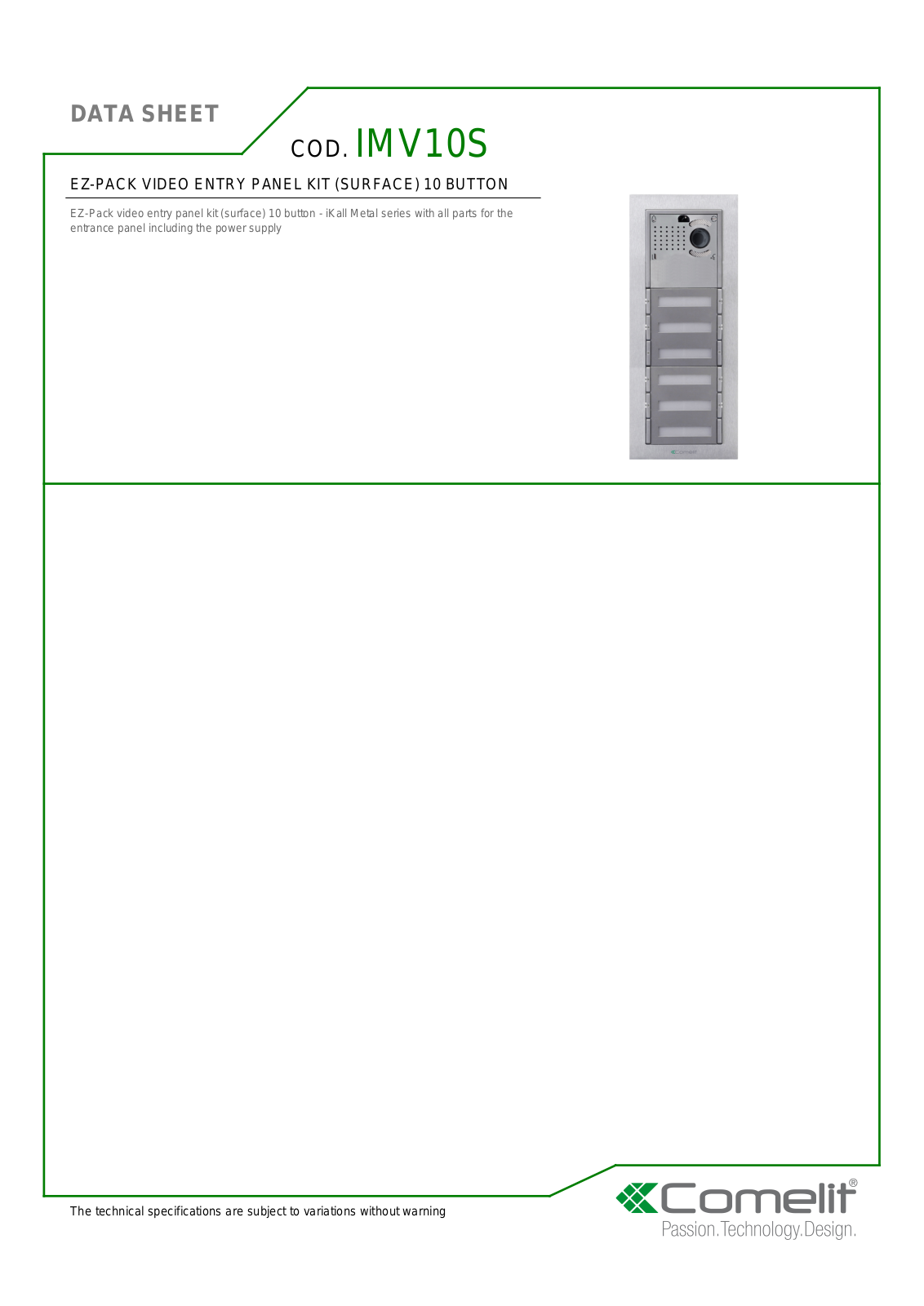 Comelit IMV10S, IMV10S-IP Specsheet