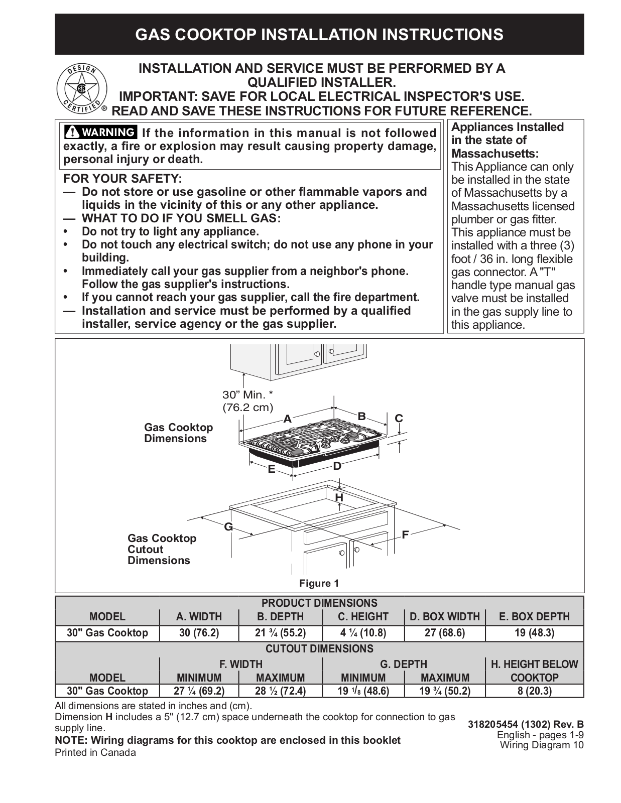 Frigidaire FPGC3087MS User Manual