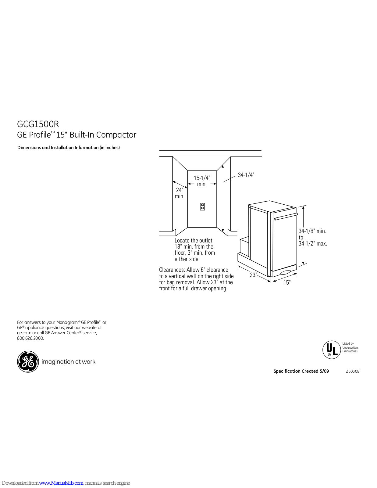 GE GCG1500LBB, GCG1500RBB, GCG1500RWW, GE Profile GCG1500LWW, GCG1500R Dimensions And Installation Information