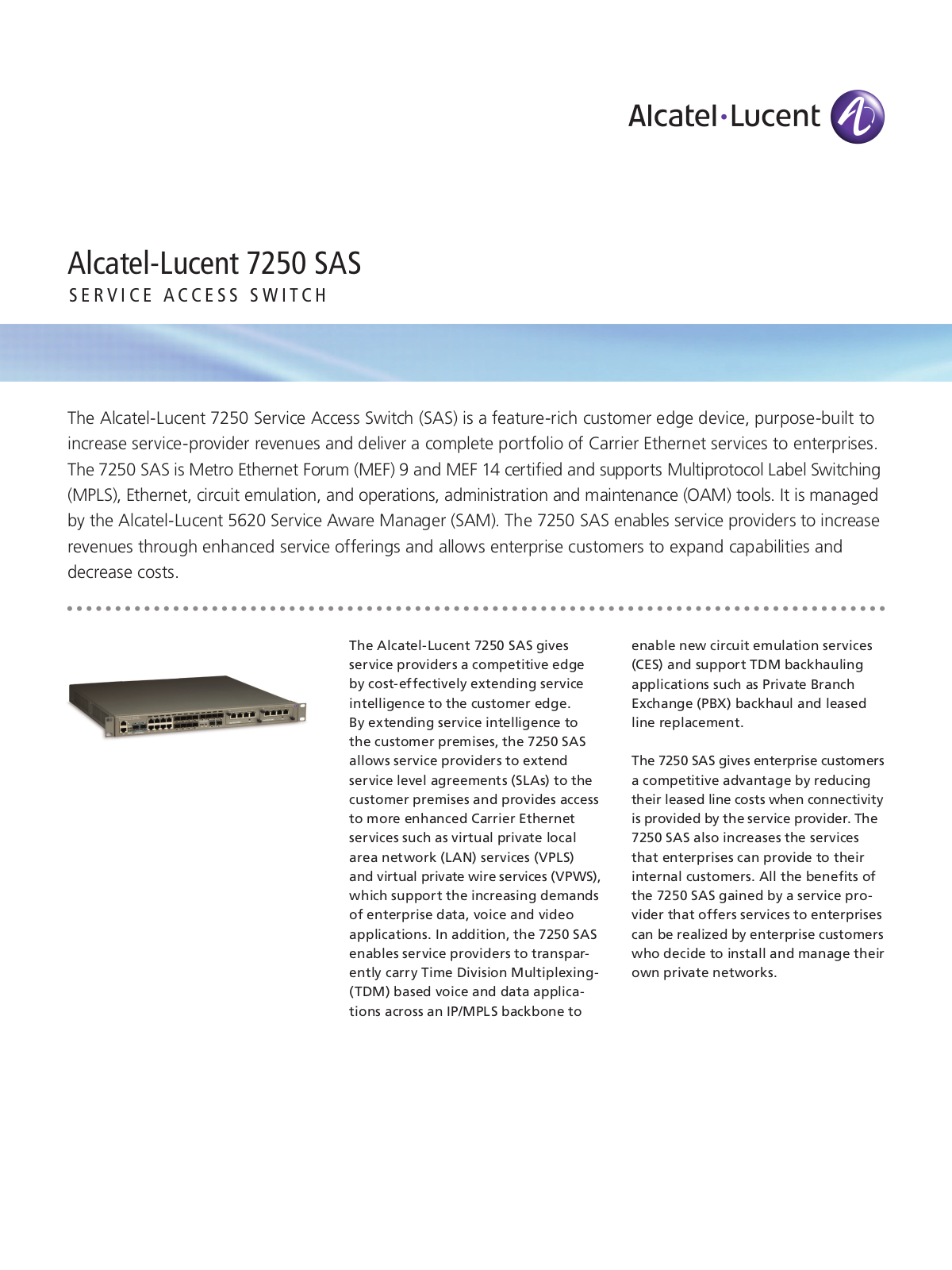 Alcatel-Lucent 7250 SAS User Manual
