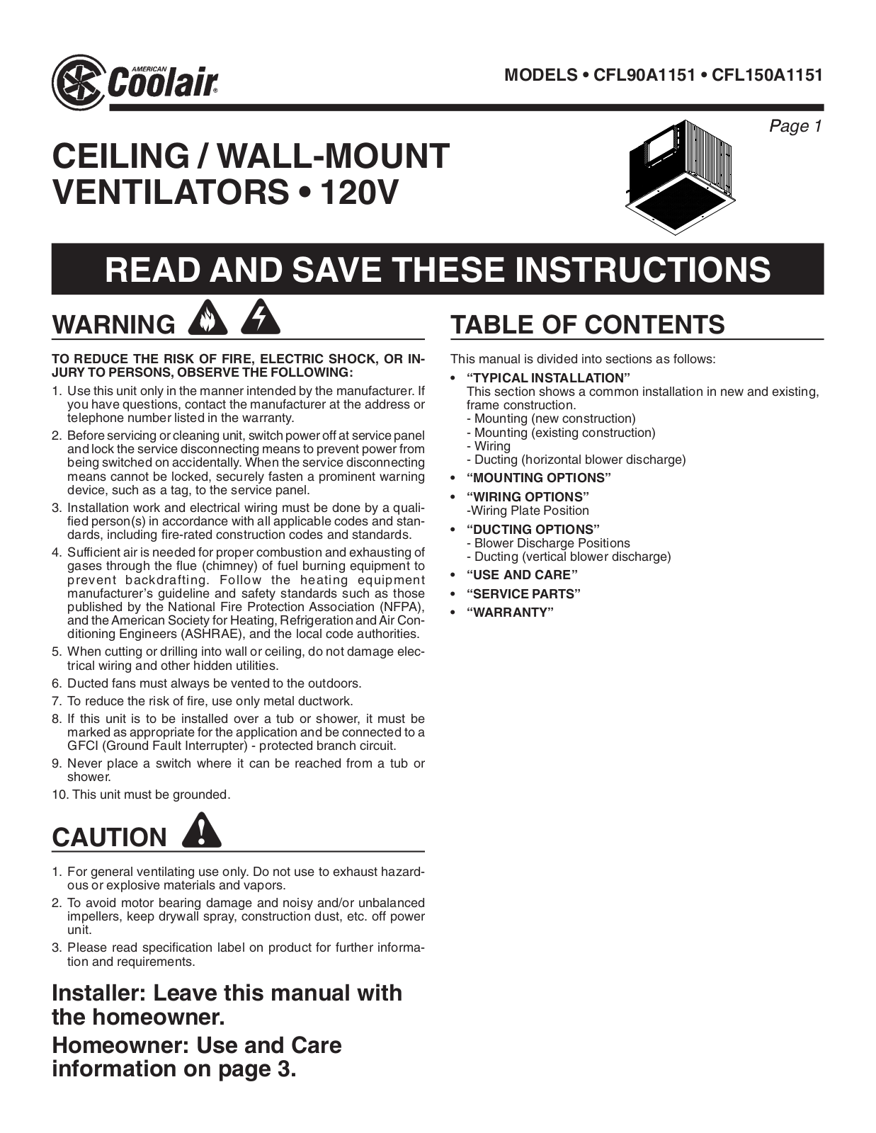 Coolair CFL150A1151, CFL90A1151 User Manual