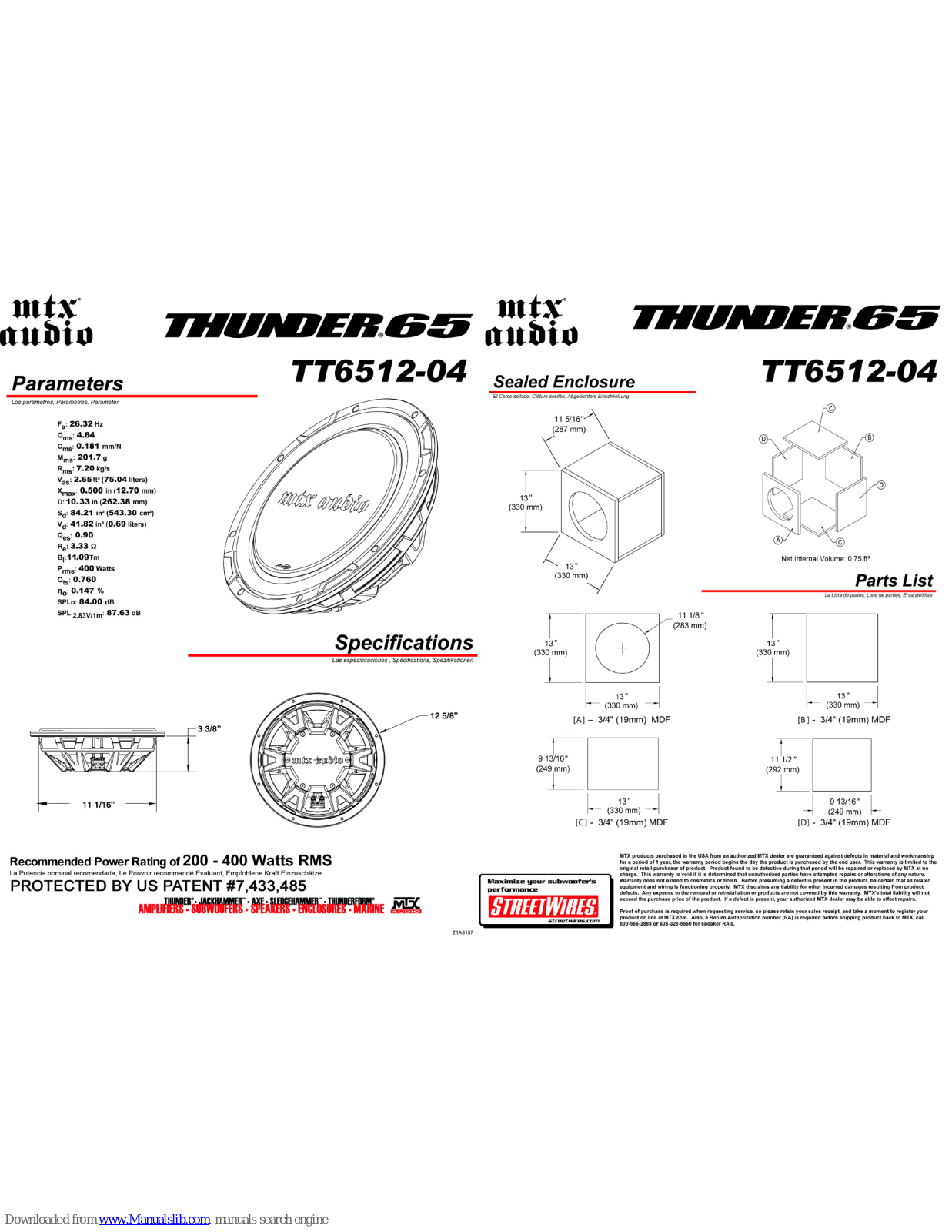 MTX Thunder Thin TT6512-04, Thunder 65 Connection Manual - ManualMachine.com