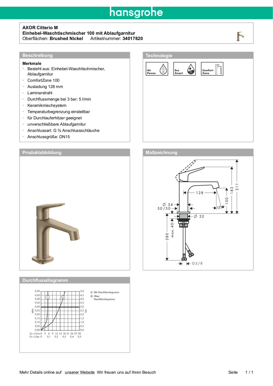 Hansgrohe AXOR 34017820 User Manual