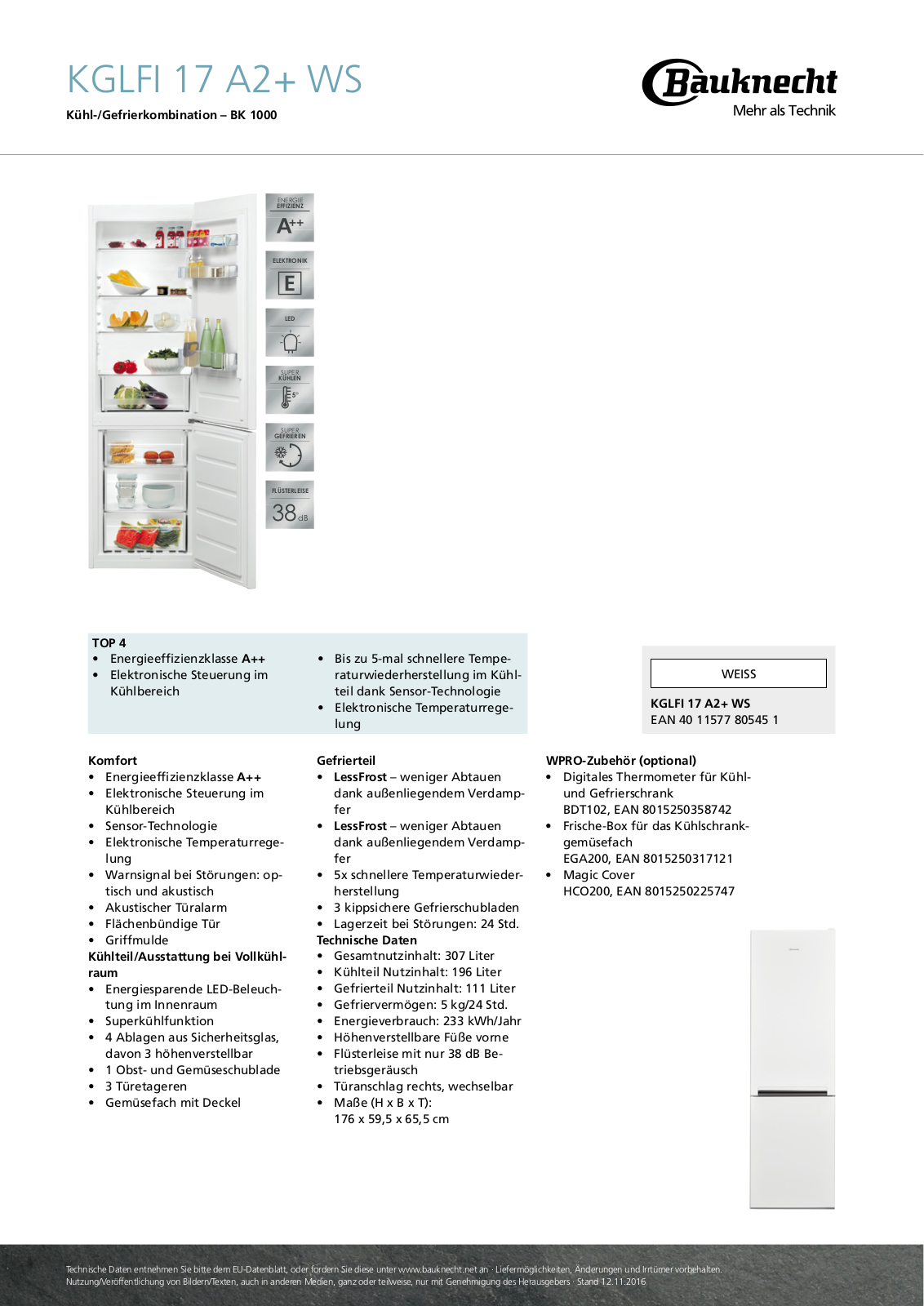 Bauknecht KGLFI 17 A2+ WS User Manual