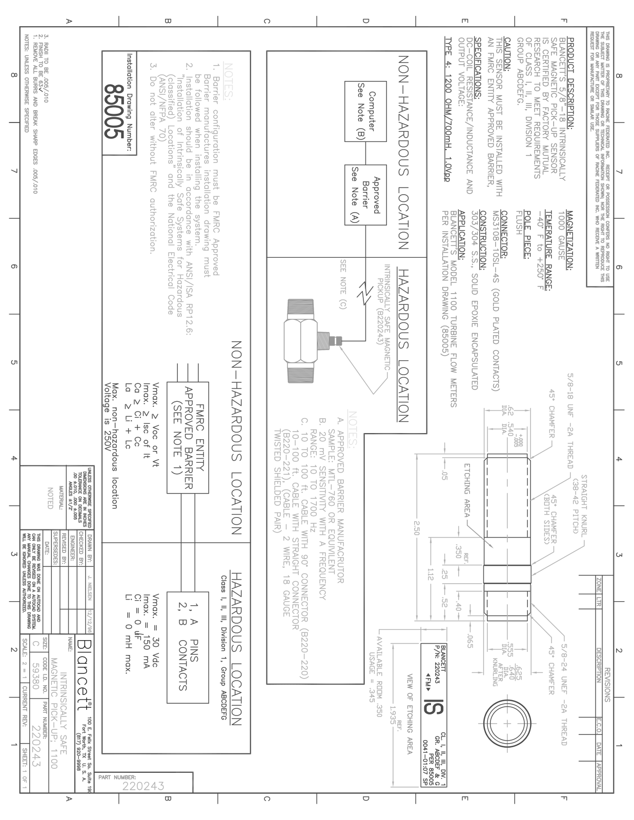 Blancett Magnetic Pickups Technical Drawing - ManualMachine.com