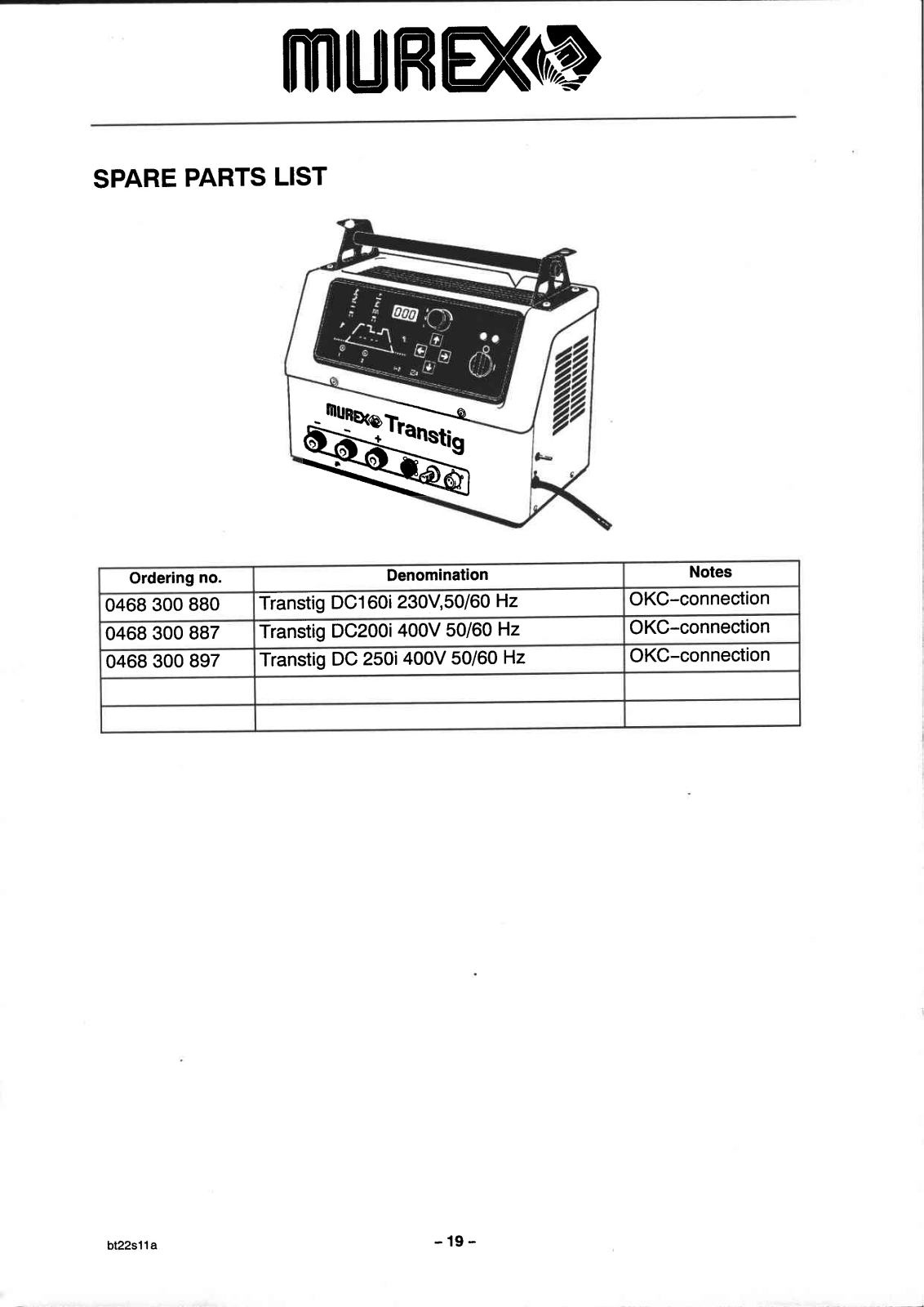 ESAB Transtig DC160i/DC200i/DC250i Spare parts list (Replacement parts)