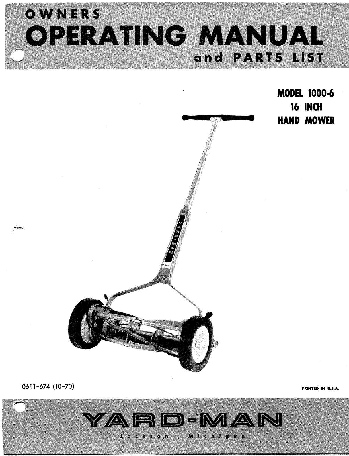 Yard-Man 1000-6 User Manual