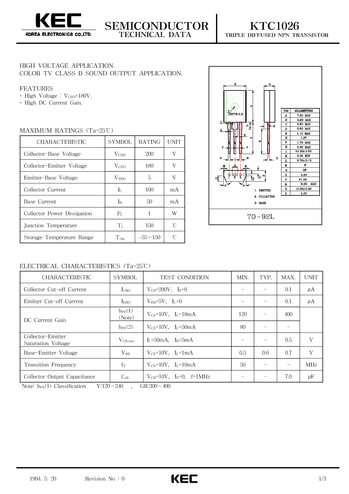 KEC KTC1026 Datasheet