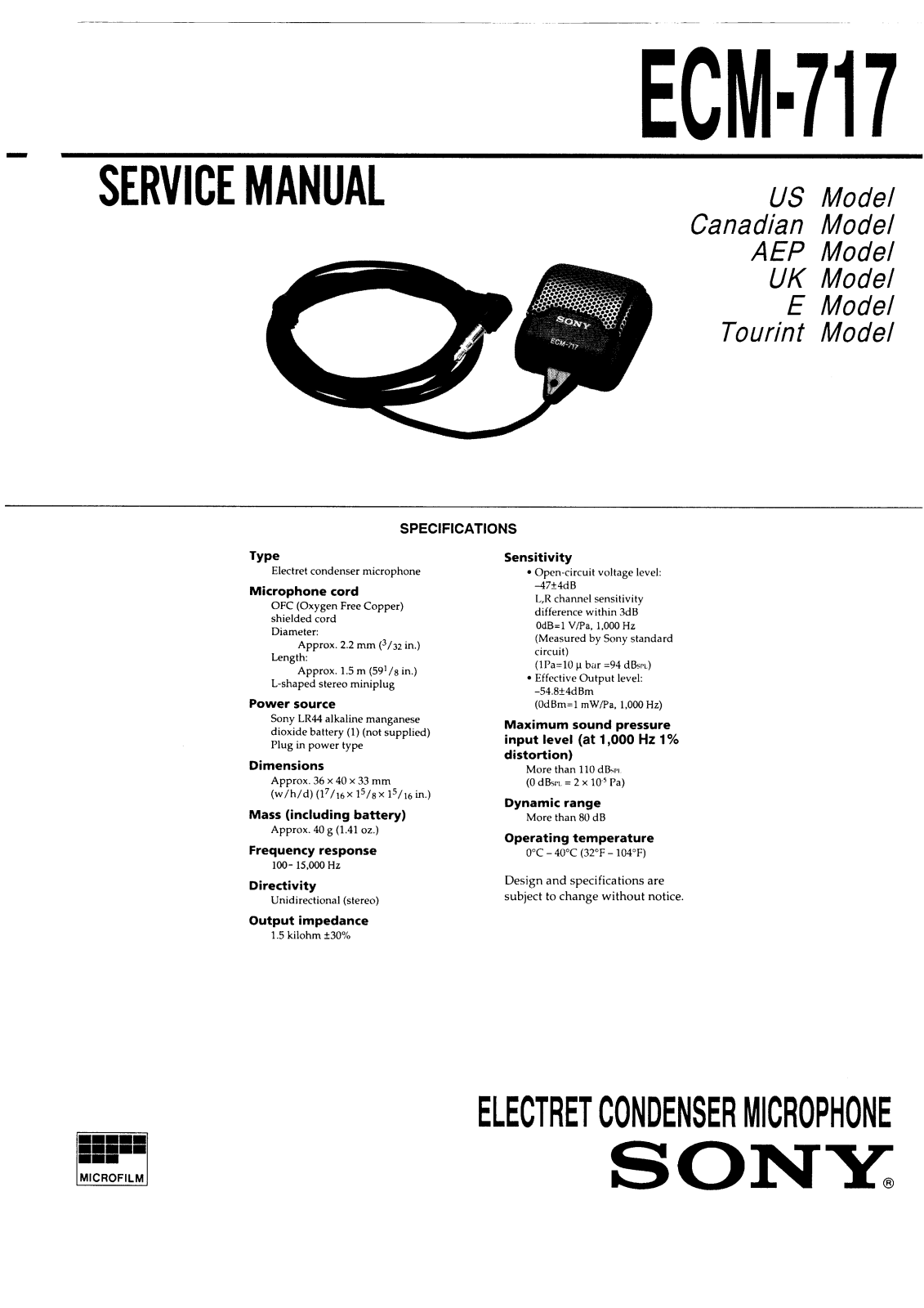 Sony ECM-717 Service manual