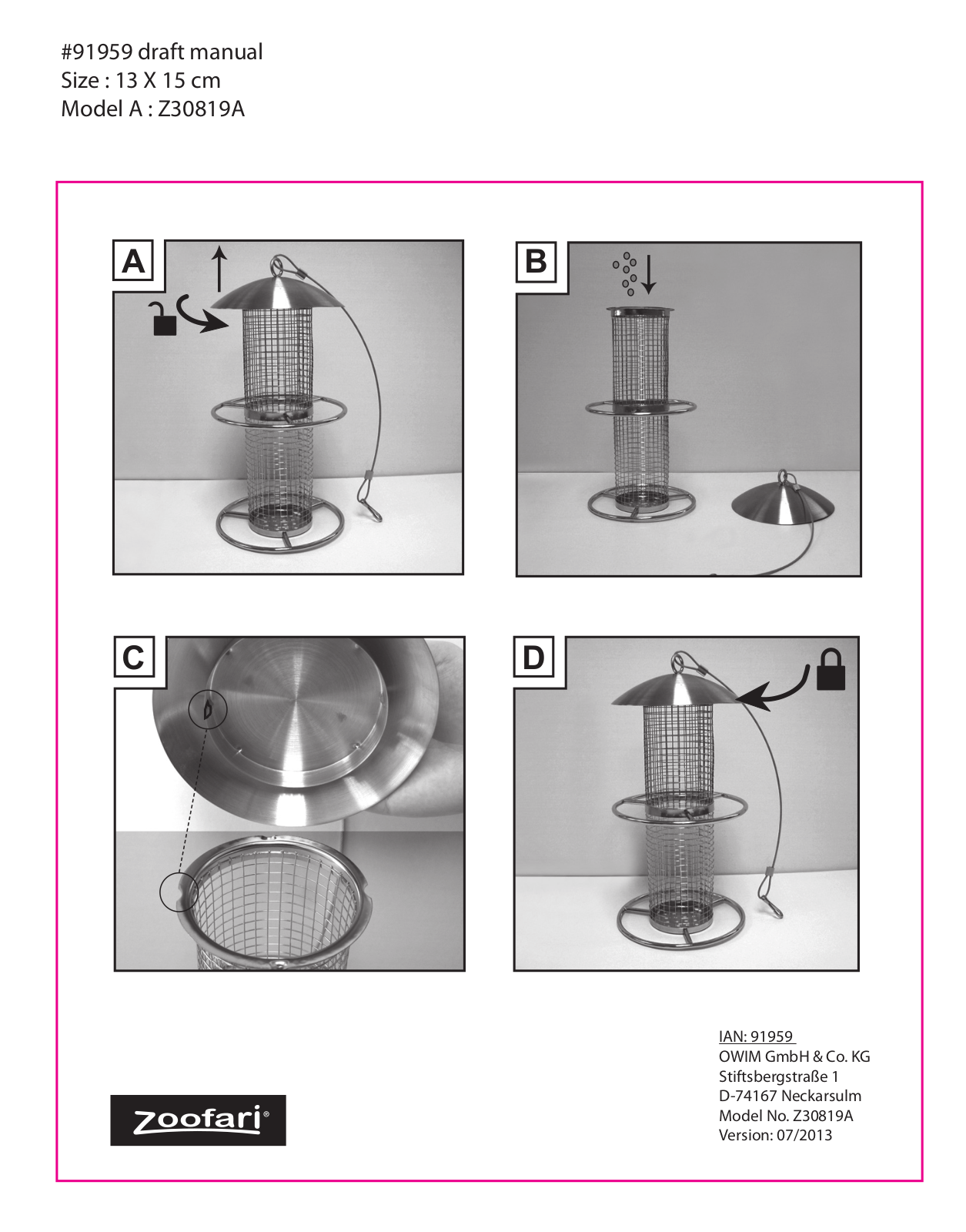 Zoofari Z30819A User Manual