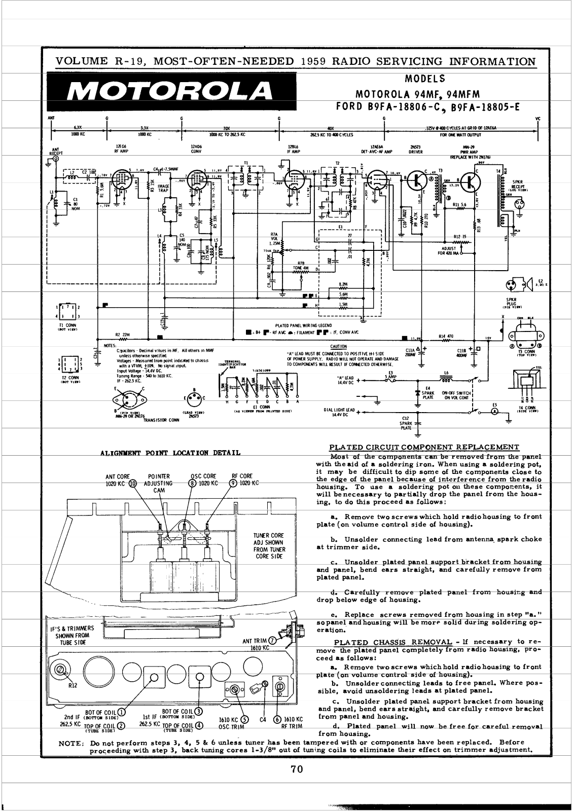 Motorola 94MF, 94MFM, B9FA-18806-C, BF9A-18805-E Schematic