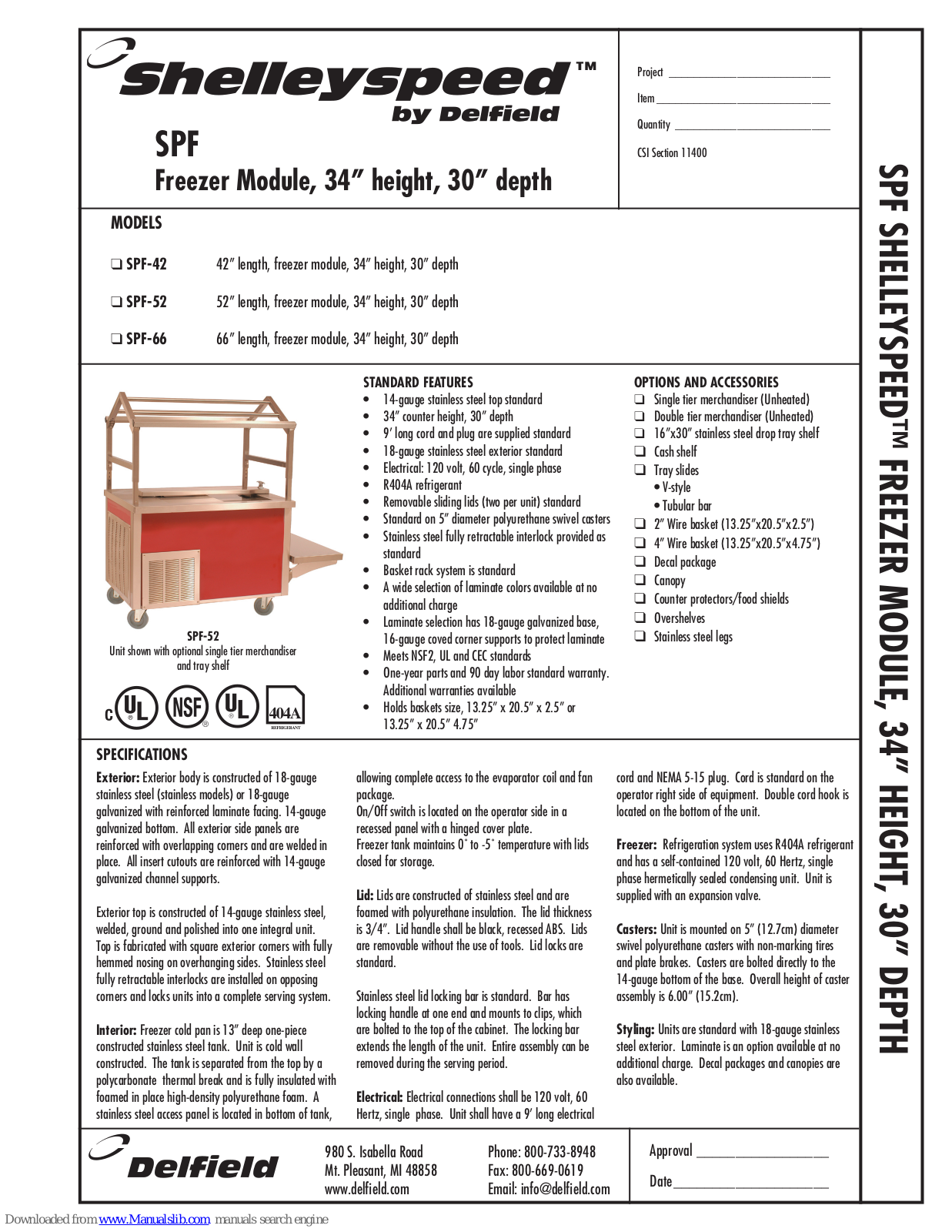 Delfield Shelleyspeed SPF-42, Shelleyspeed SPF-52, Shelleyspeed SPF-66 Specifications