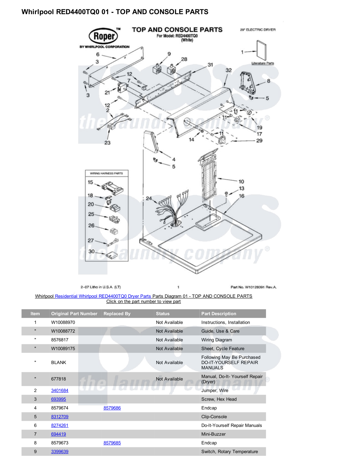 Whirlpool RED4400TQ0 Parts Diagram