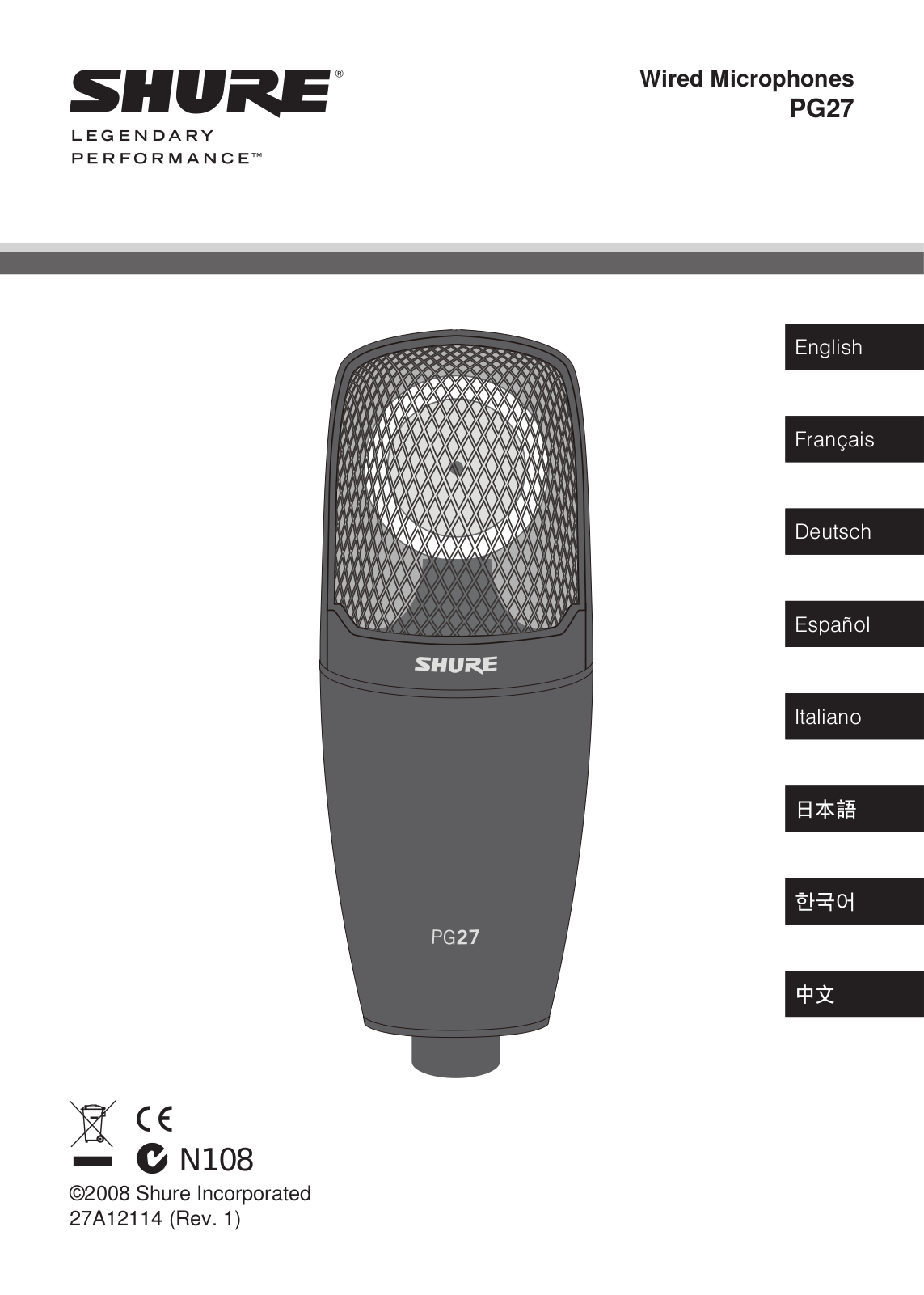 Shure PG27 User Manual