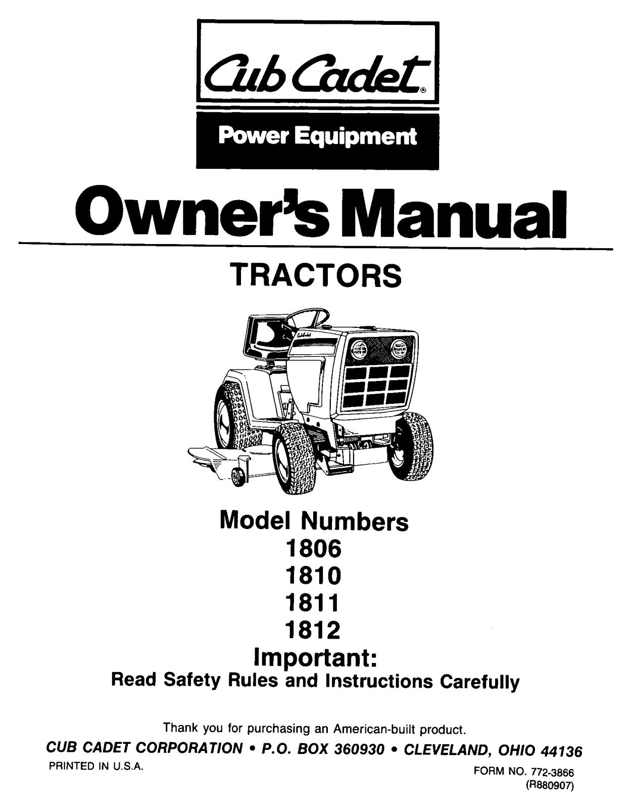 Cub Cadet 1806, 1811, 1812, 1810 User Manual