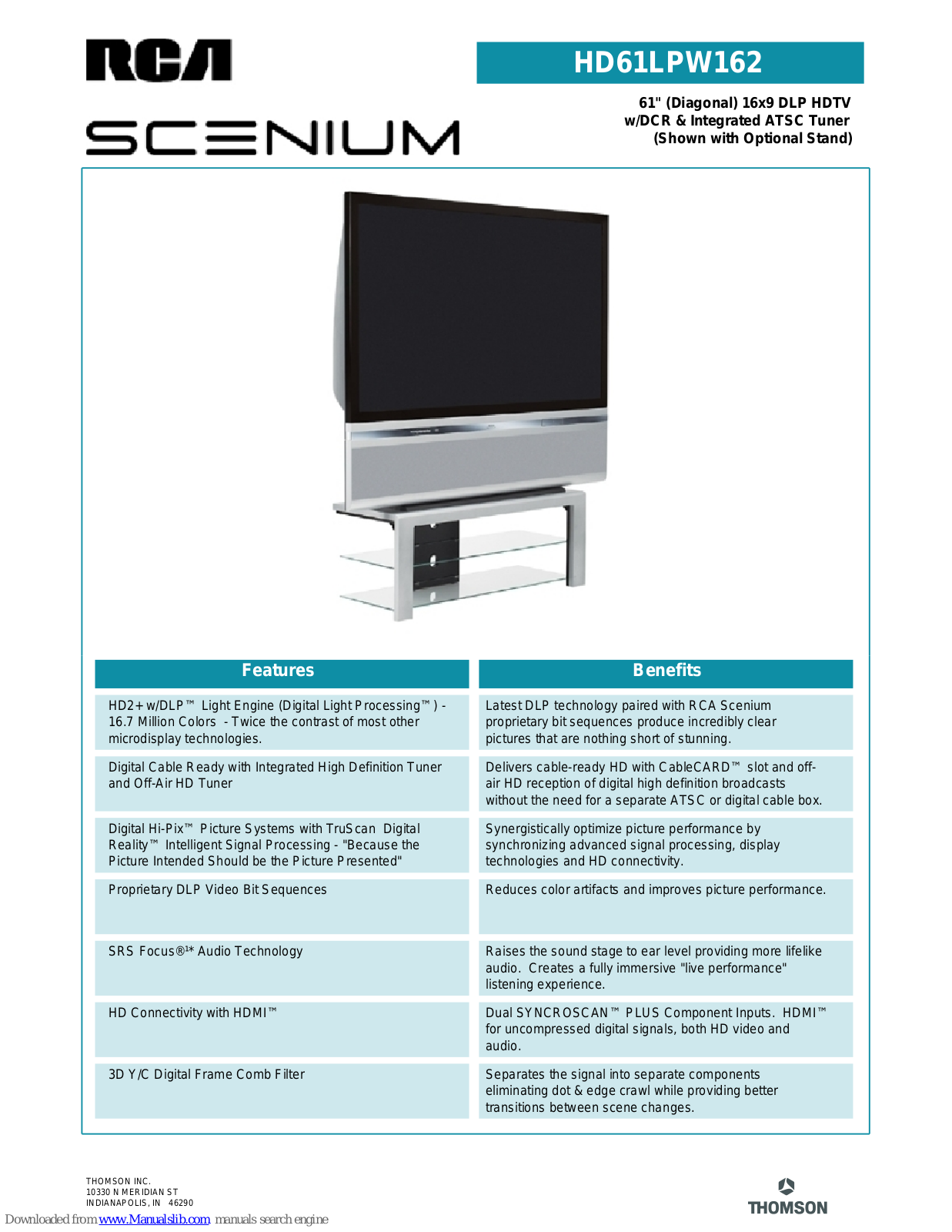 RCA Scenium HD61LPW162 Technical Specifications