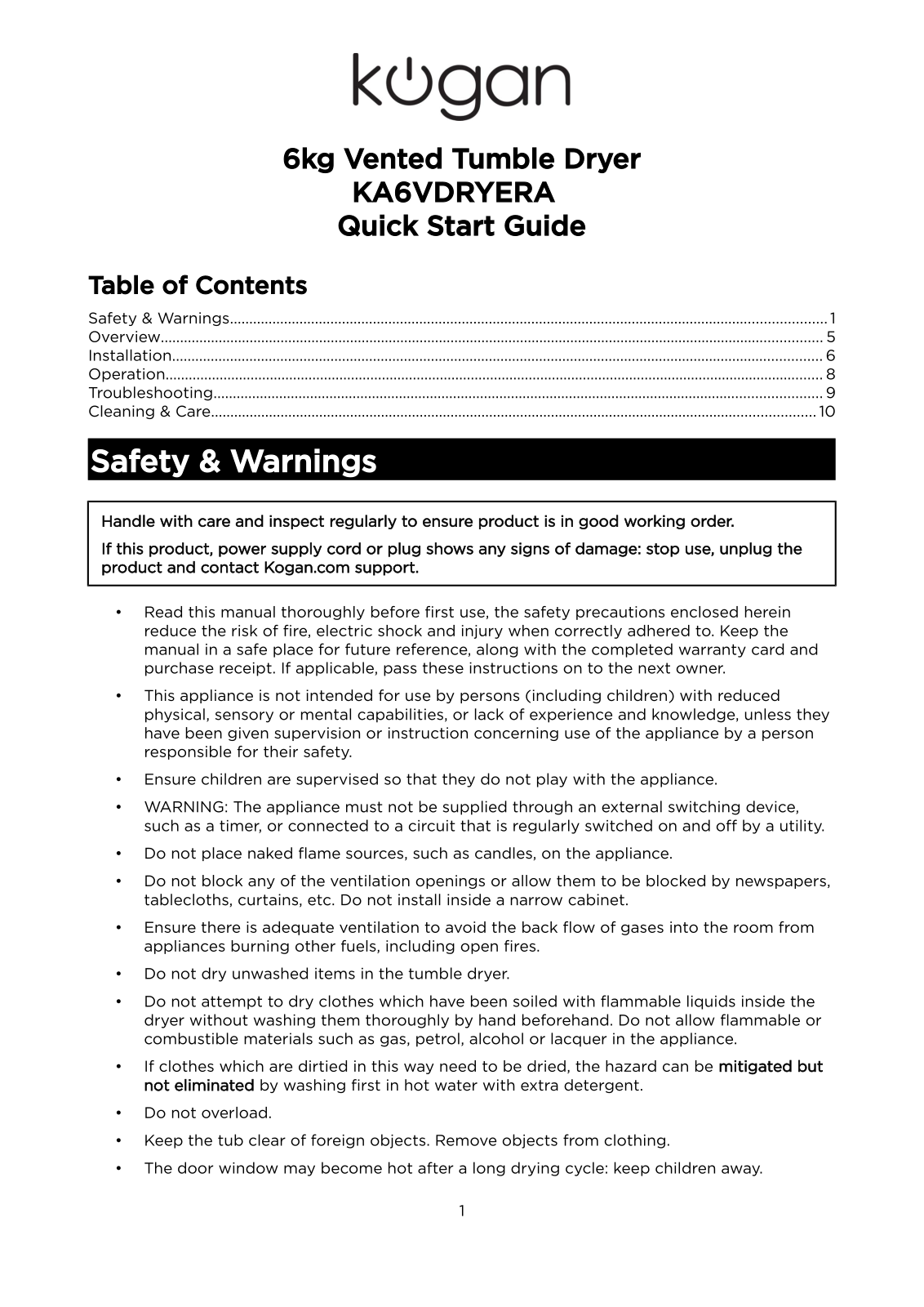 Kogan KA6VDRYERA User Manual