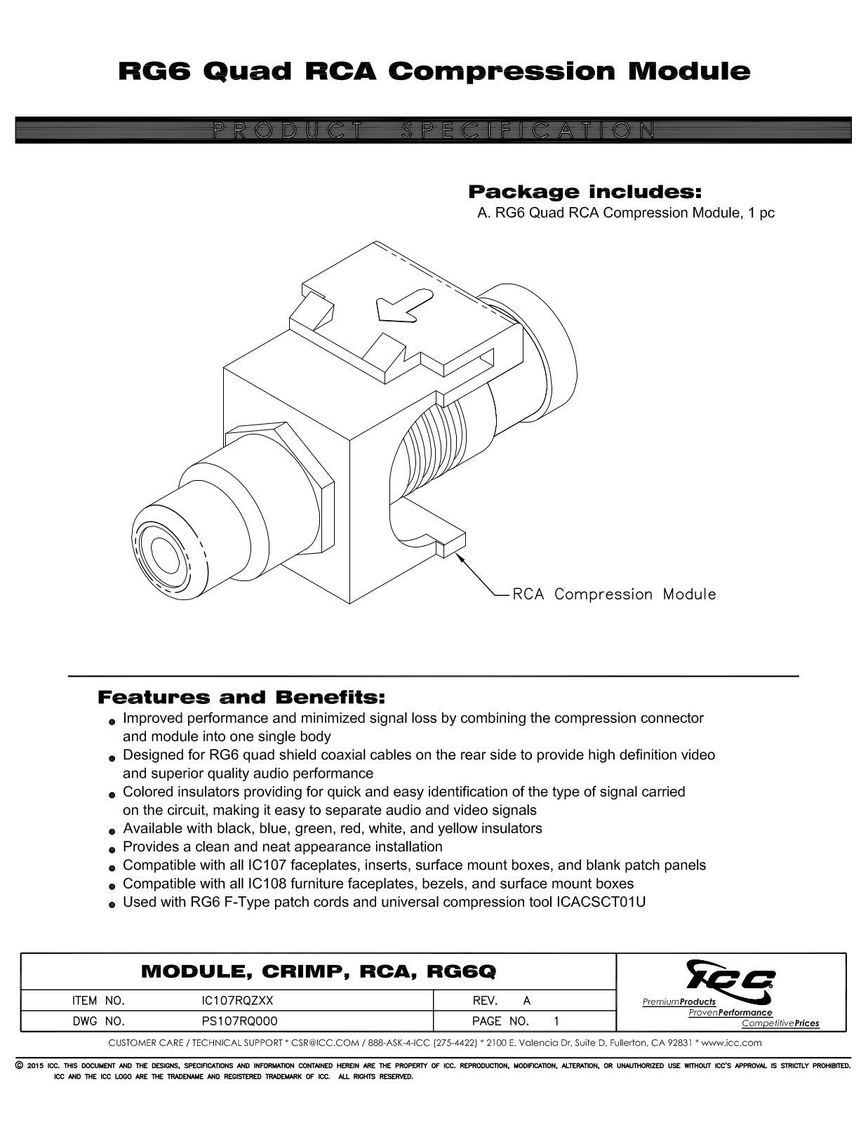 ICC IC107RQGWH Specsheet