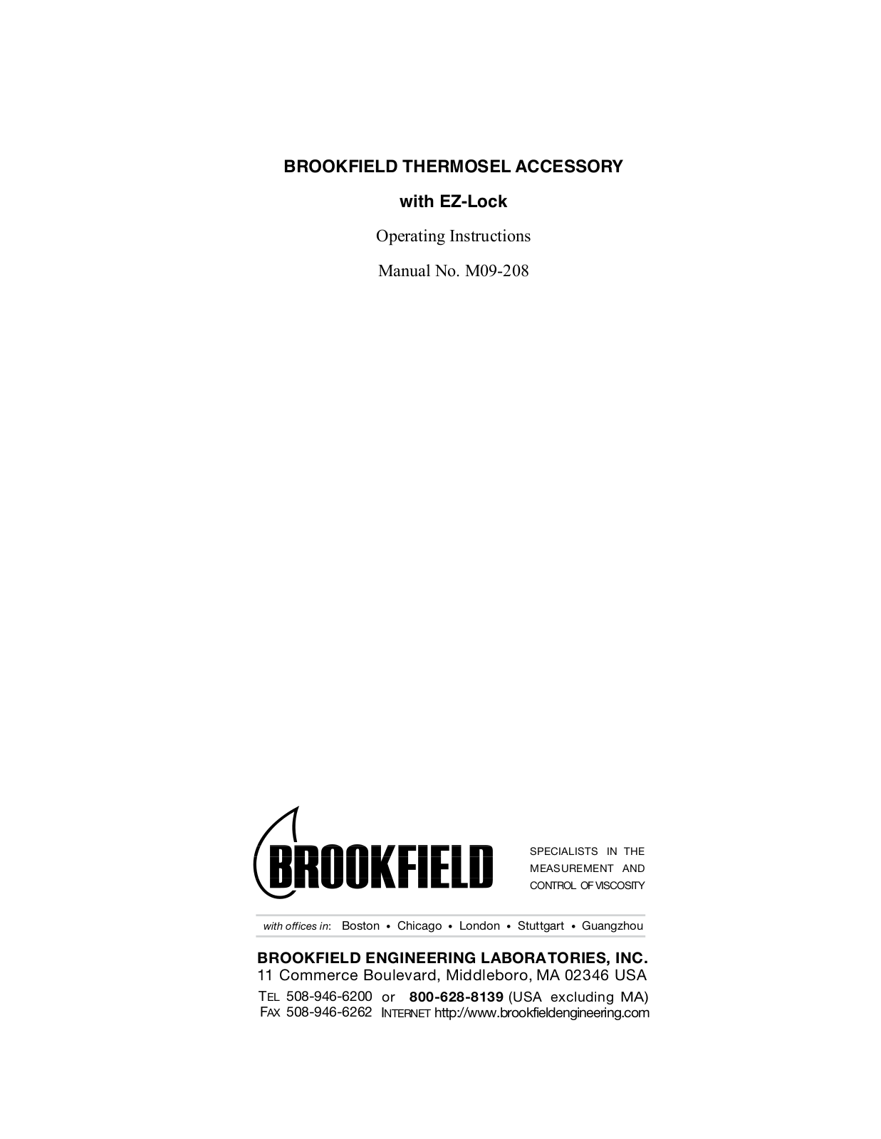 Brookfield Thermosel with EZ-Lock User Manual