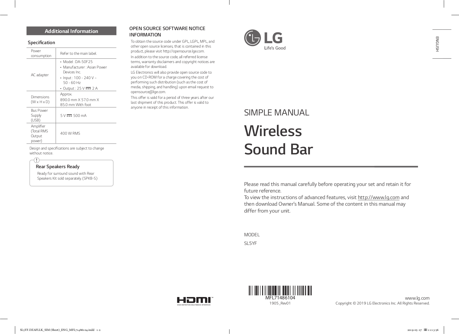 LG SL5YF User Guide