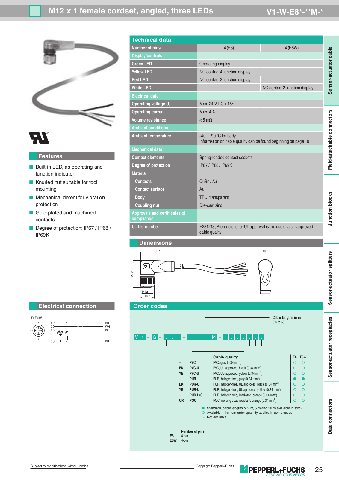 Pepperl Fuchs V1-W-E8-BK15M-PUR-U Data Sheet