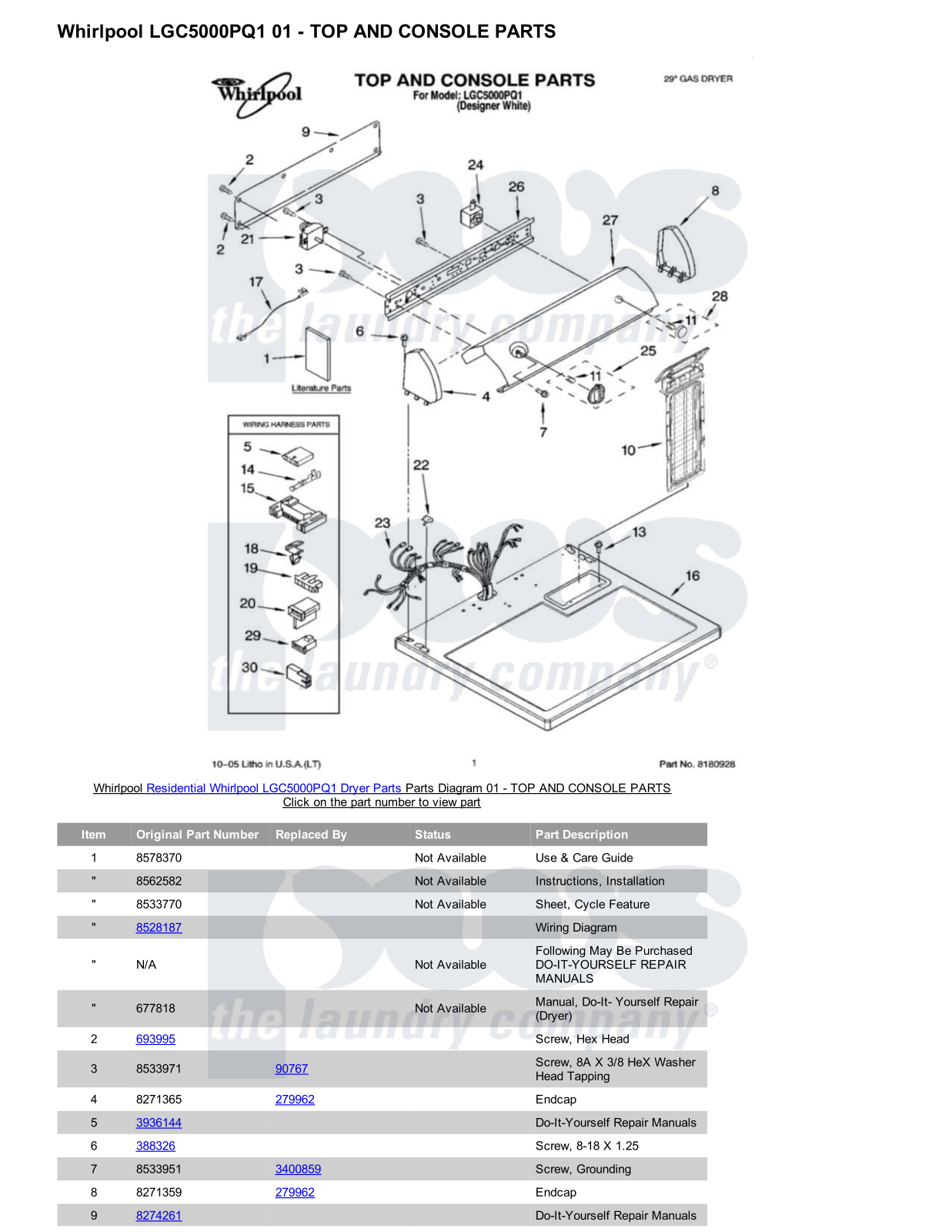 Whirlpool LGC5000PQ1 Parts Diagram