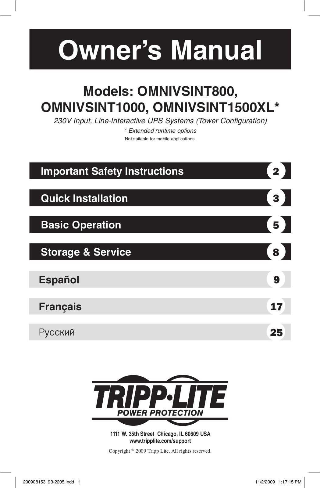 Tripp OMNIVSINT1500XL User Manual