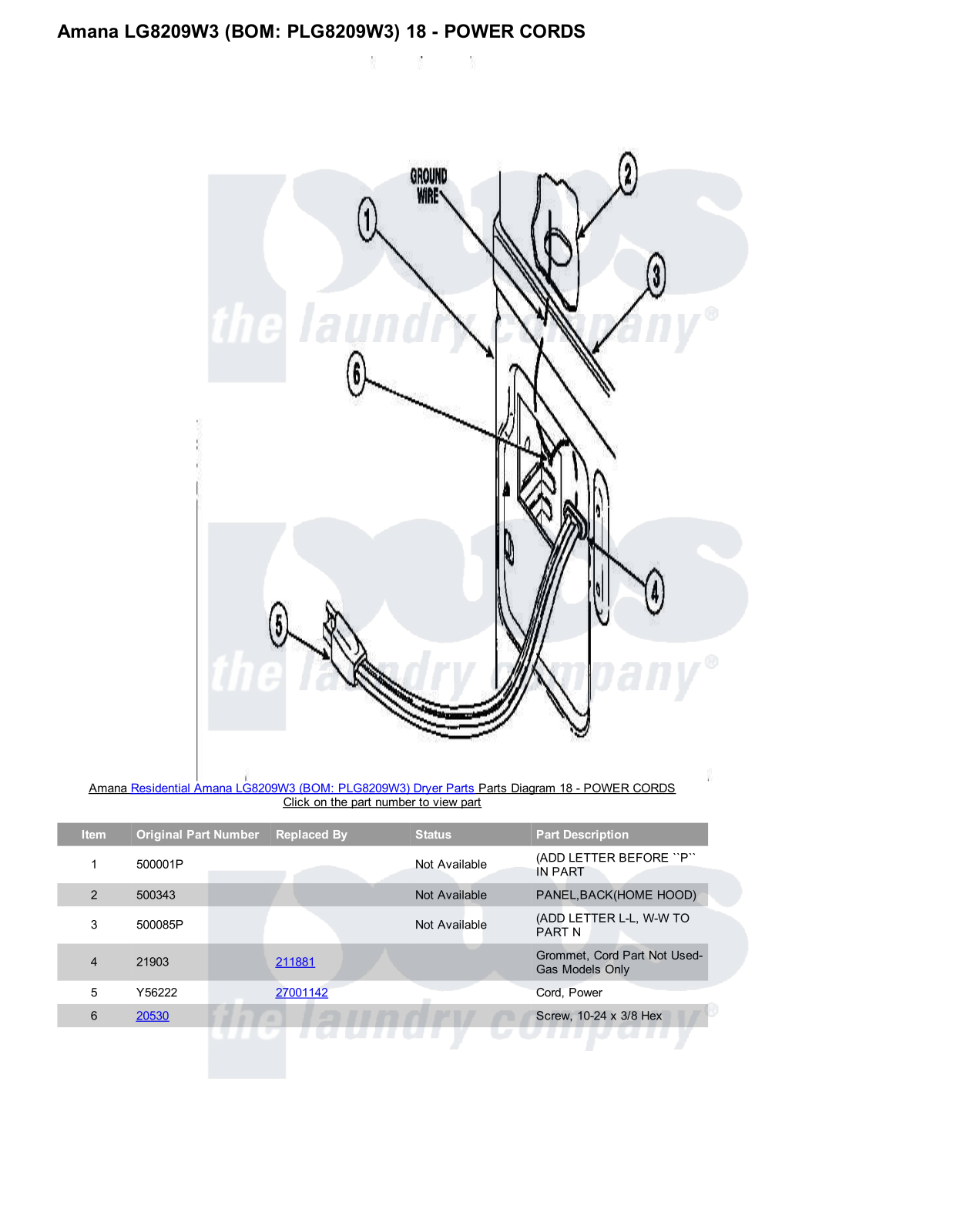 Amana LG8209W3 Parts Diagram