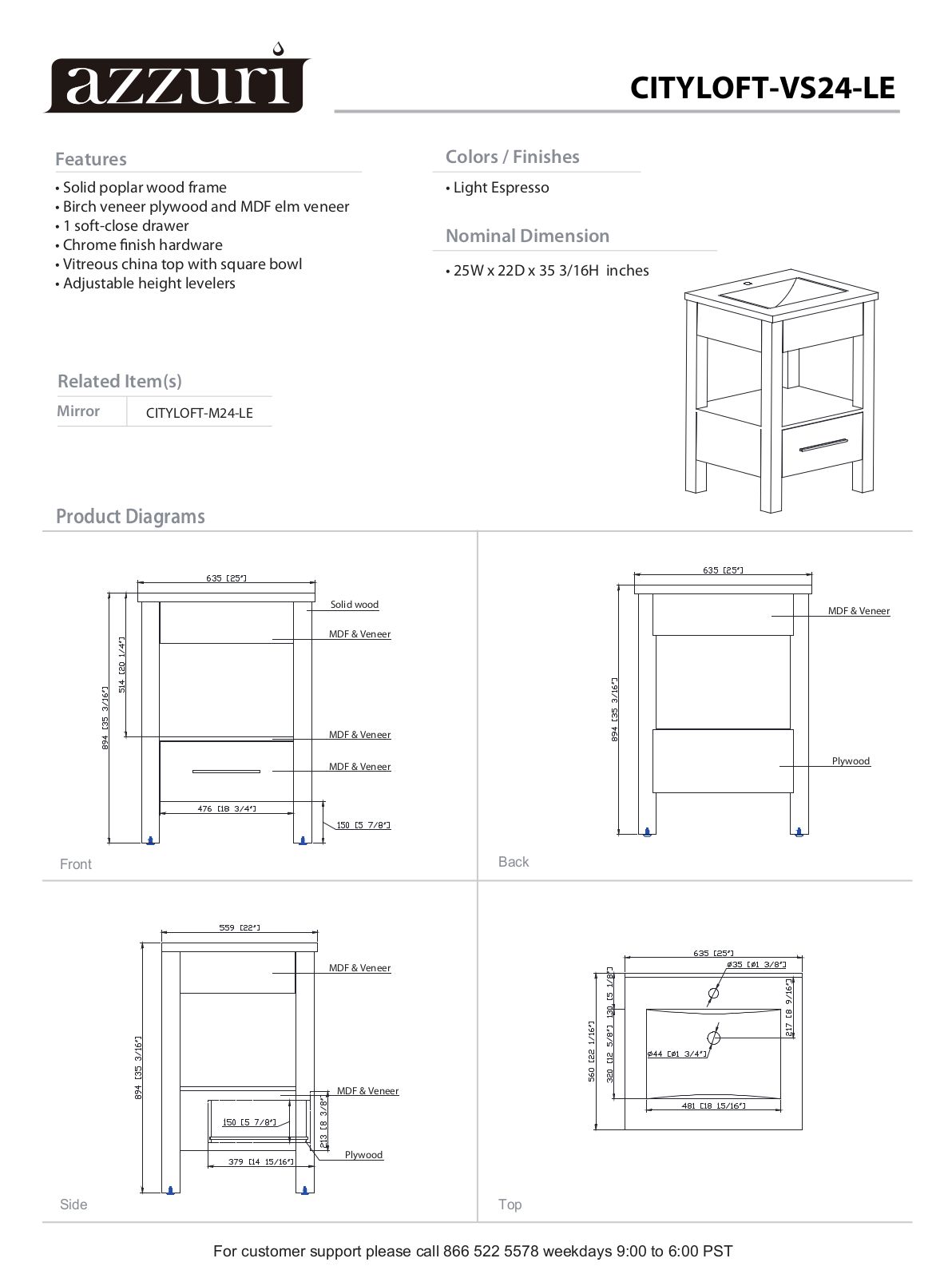 Azzuri CITYLOFTVS24LE Specifications