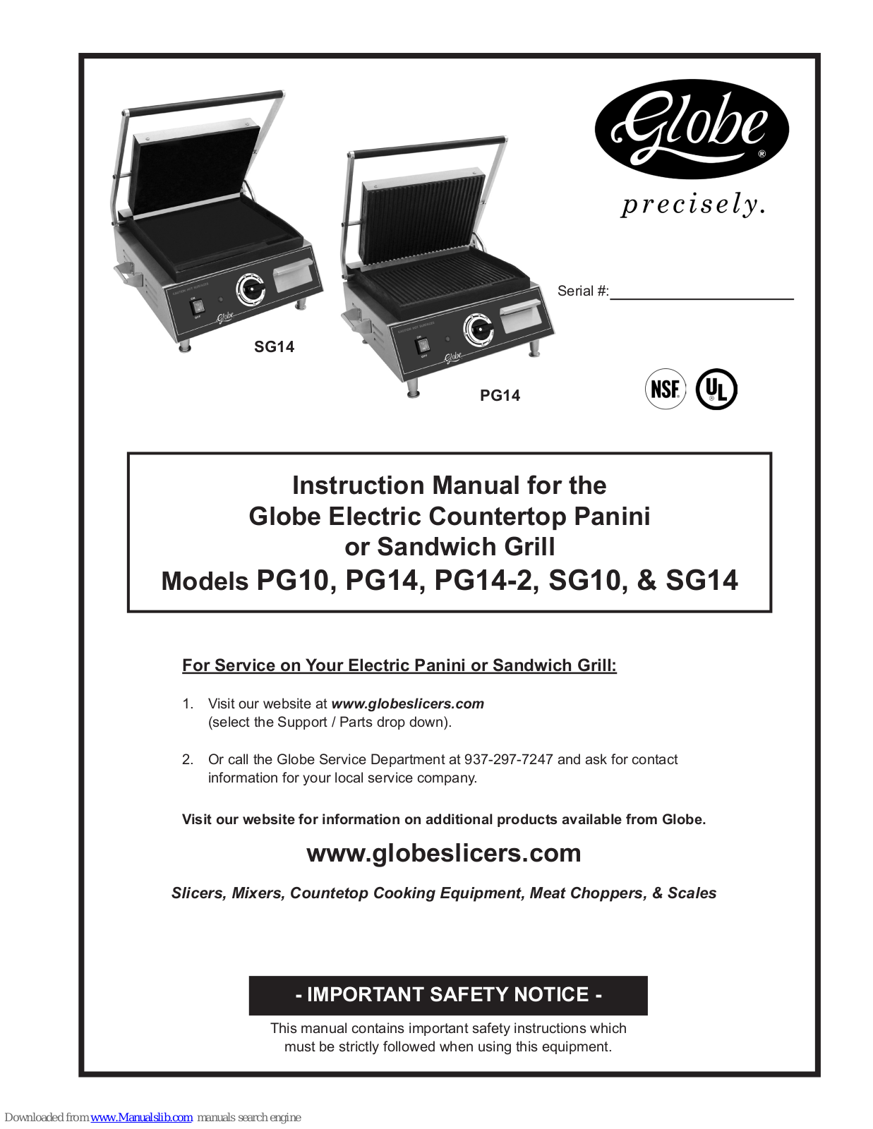 Globe PG14, PG14-2, SG10, SG14 Instruction Manual