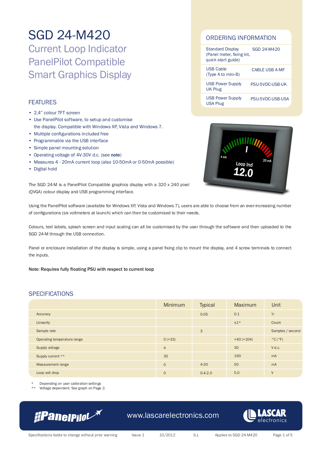 Lascar SGD 24-M420 Data Sheet