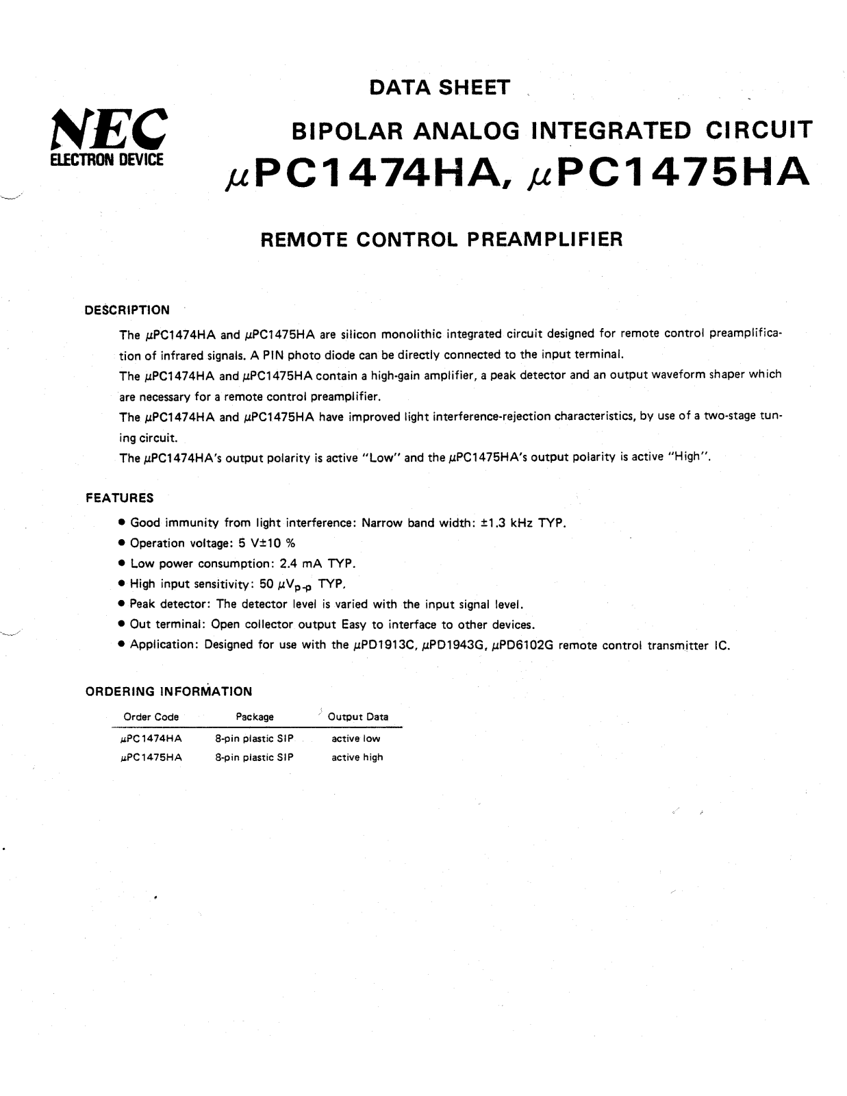 Datasheet UPC1474HA, UPC1475HA Specification - ManualMachine.com