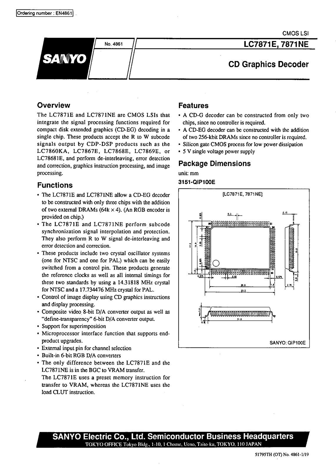 SANYO LC7871NE, LC7871E Datasheet