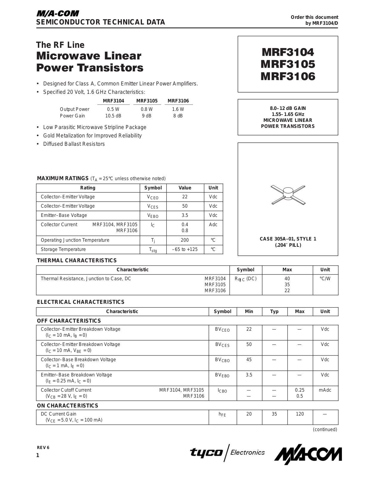 M A COM MRF3106, MRF3105, MRF3104 Datasheet