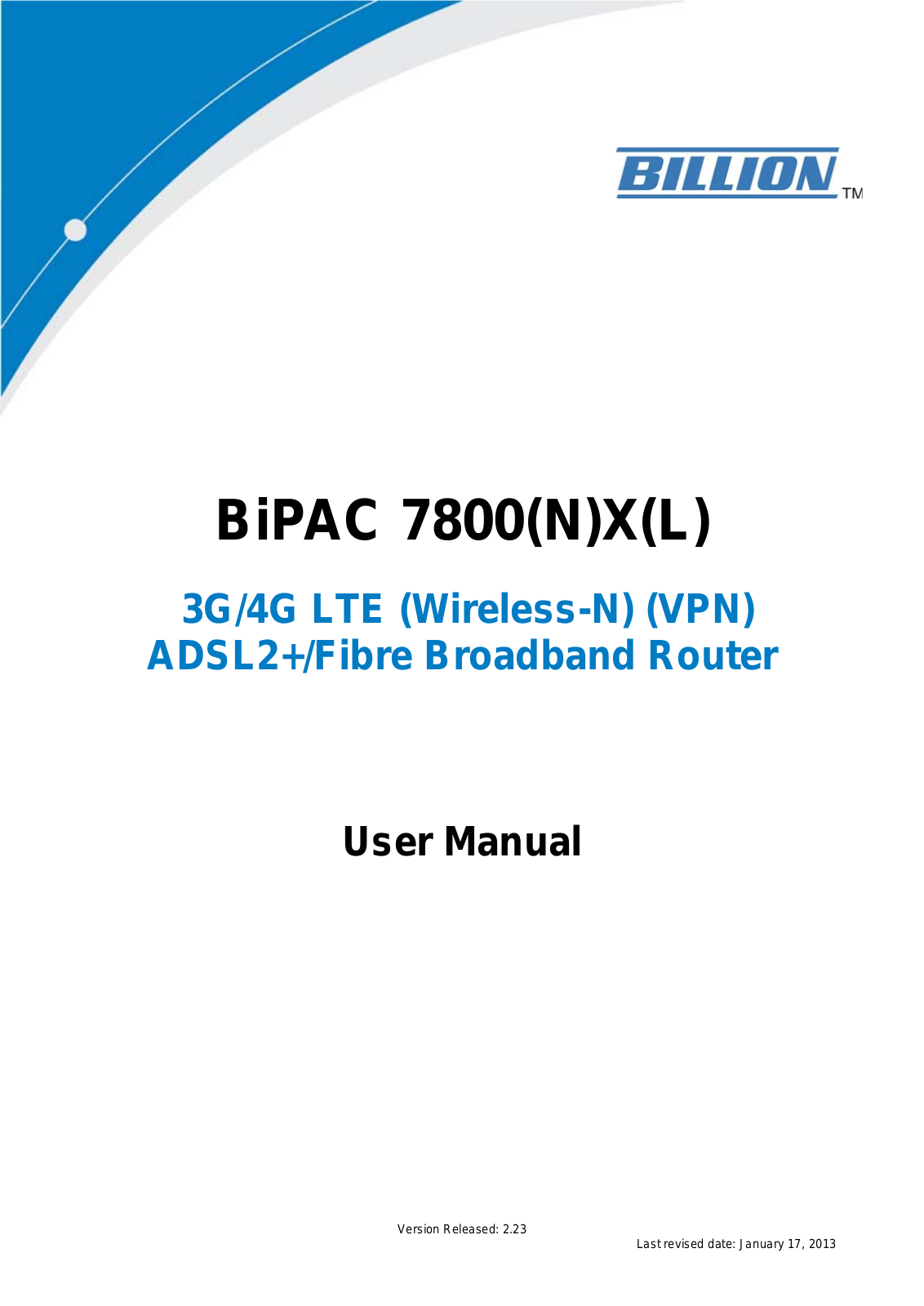 Billion BiPAC 7800NX, BiPAC 7800NXL, BiPAC 7800X, BiPAC 7800XL User Manual