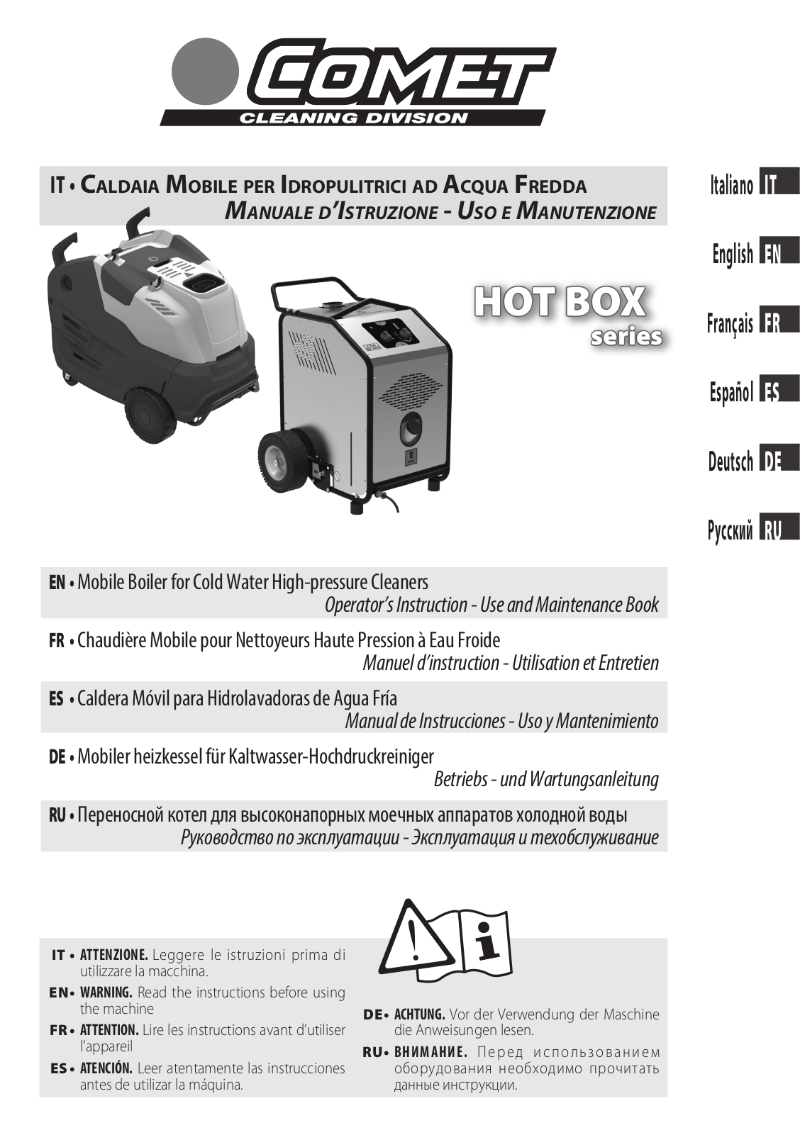 Comet HOTBOX 25/350, HOTBOX 15/200, HOT BOX Series, HOTBOX 25/500 Operator Instructions Manual