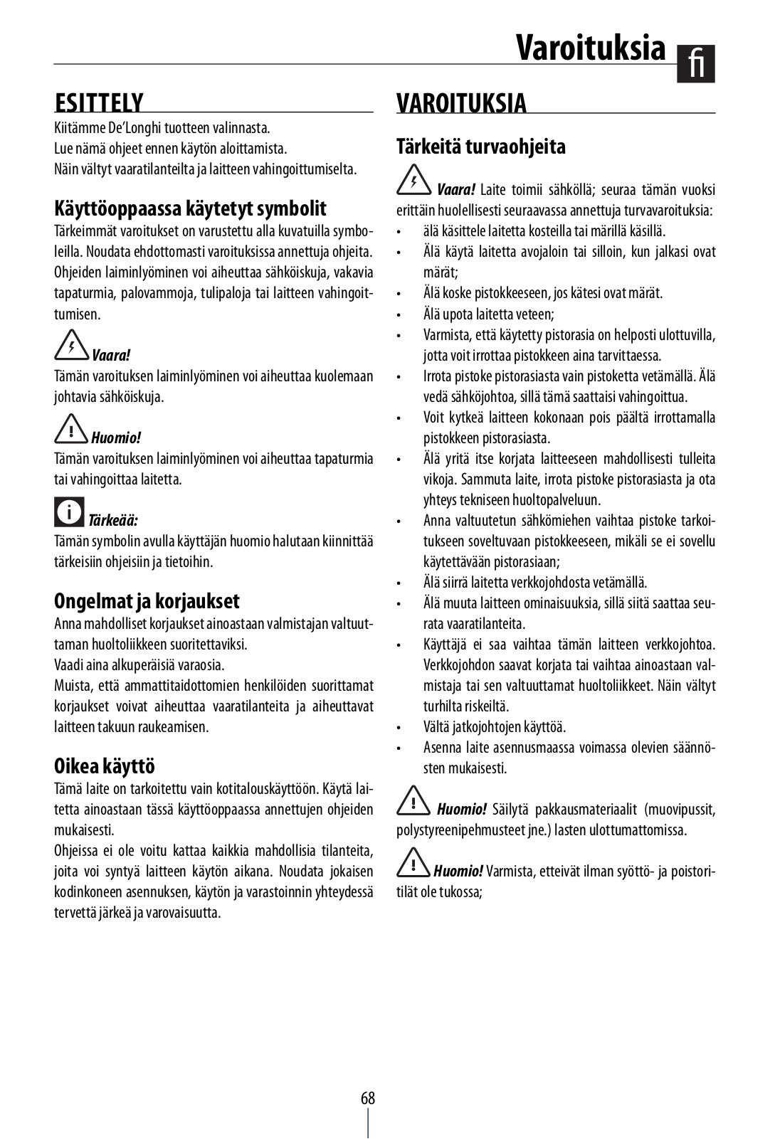 Delonghi AC100 Instruction manuals